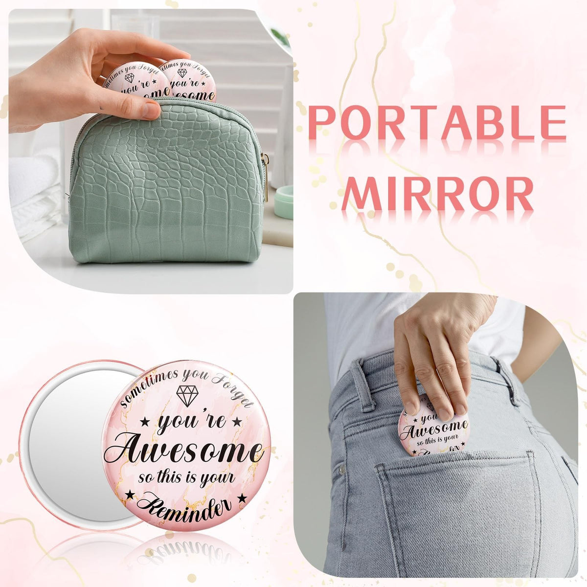18 Pack Compact Mirrors for Women Pink Travel & Gifting