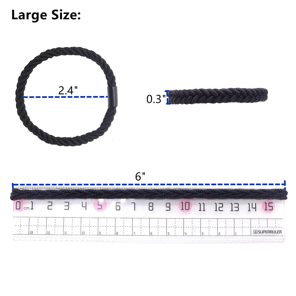 Large Braided Mens Hair Ties,Black Pony Tails 1 Count (Pack of 12),
