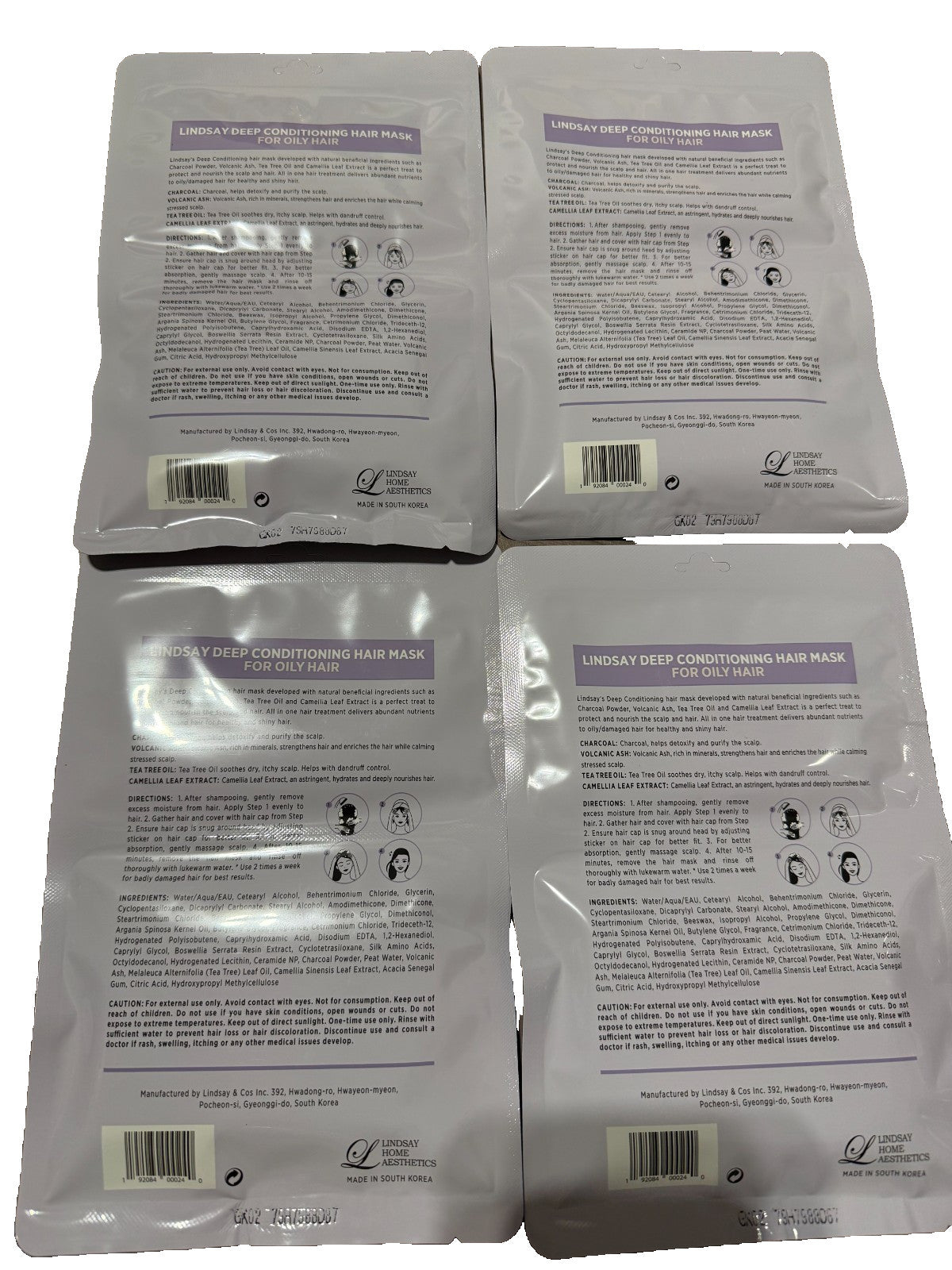 Deep Conditioning Hair Mask for Oily Hair - 4 Pack with Charcoal & Tea Tree Oil