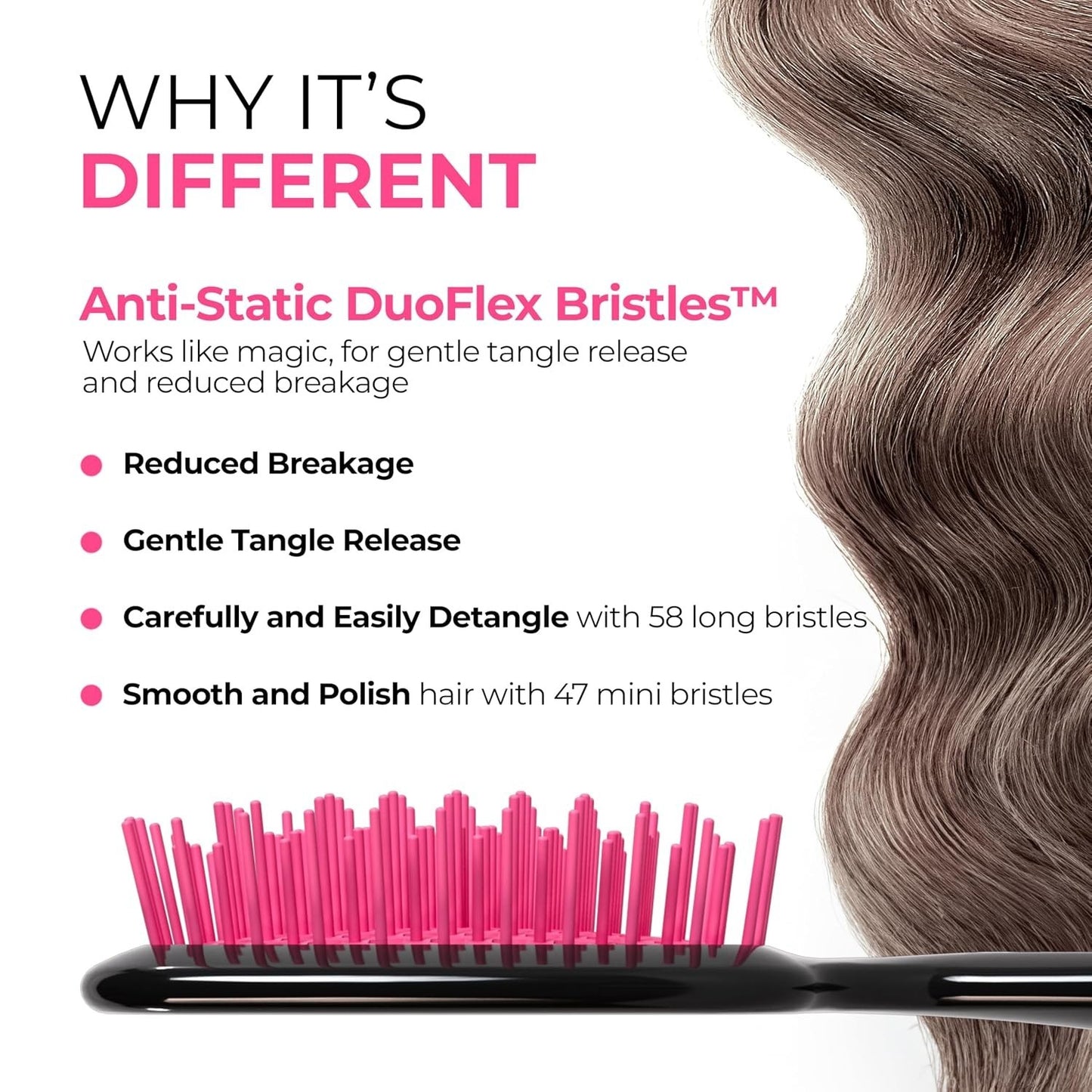 Detangling Hair Brush with DuoFlex Anti-Static Bristles - Lightweight & Painless