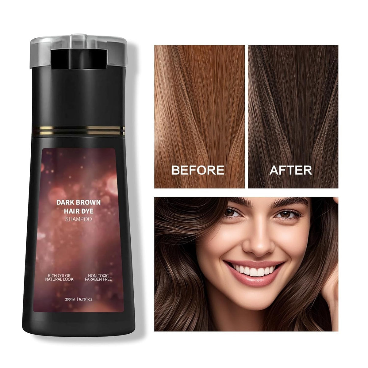 Hair Color Dye Shampoo - Dark Brown, 2 Pack