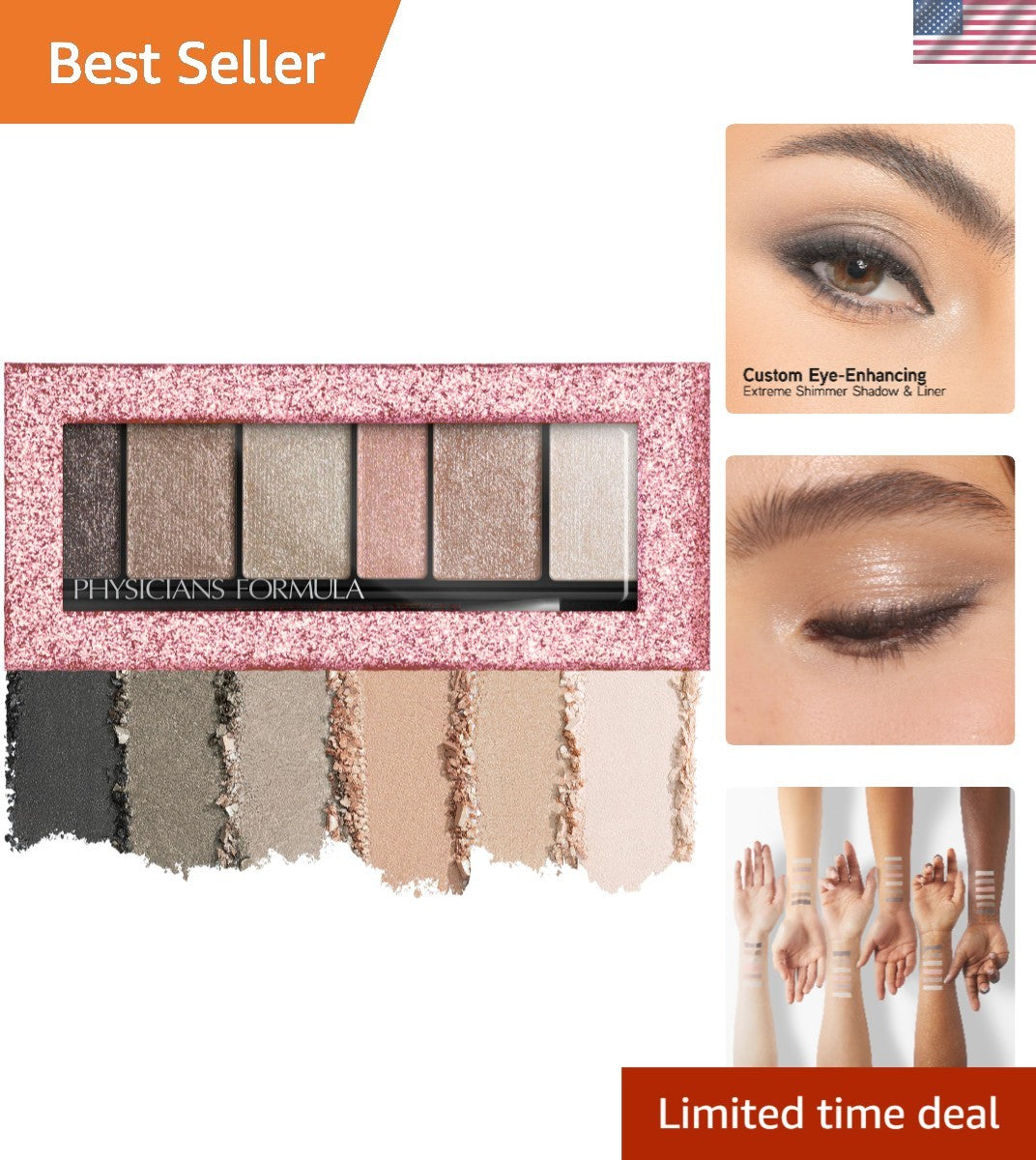 Hypoallergenic Eyeshadow Palette with Reflective Shimmer - 6 Colors Long Wear
