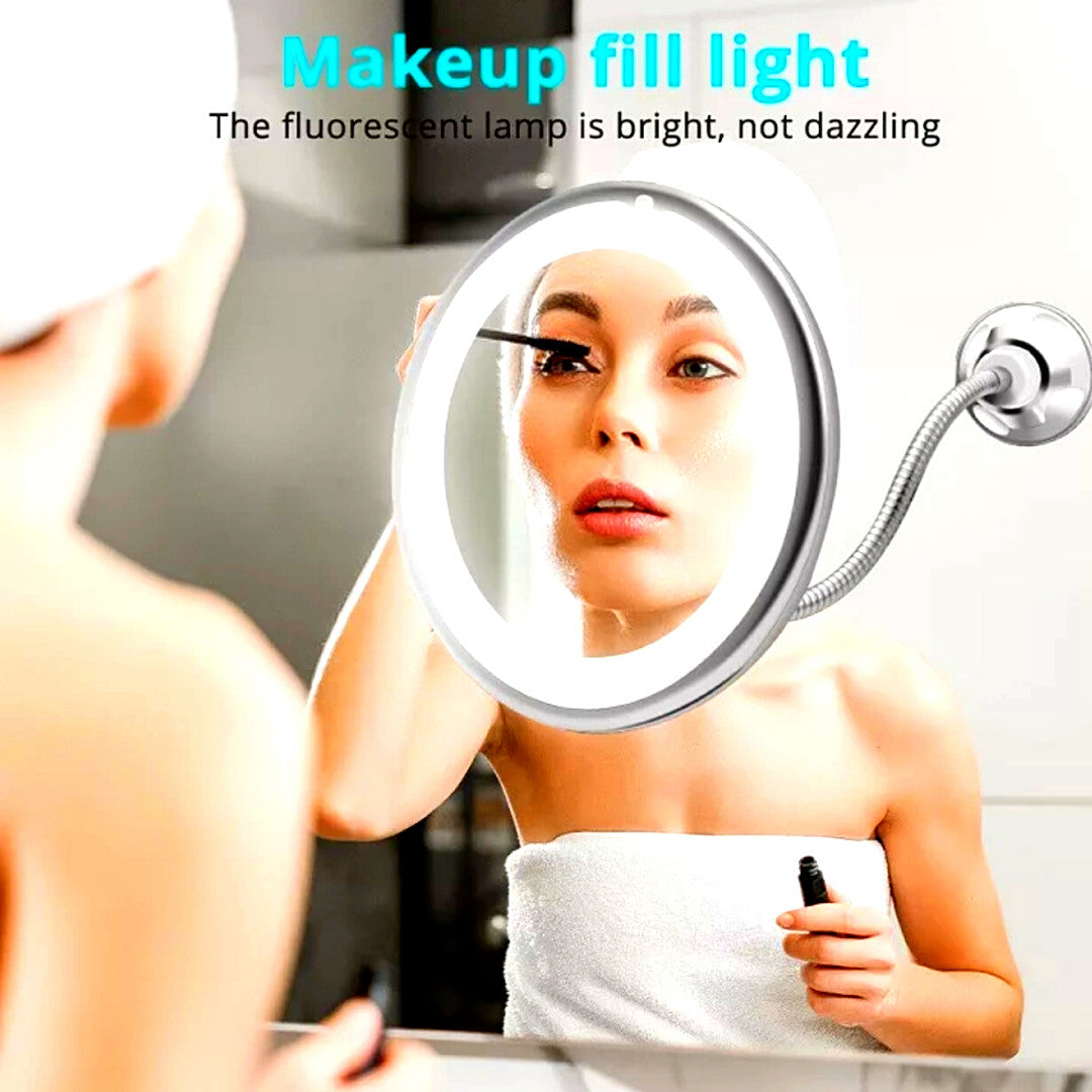 Magnifying Makeup Mirror with LED Light and Flexible Gooseneck 10x Zoom