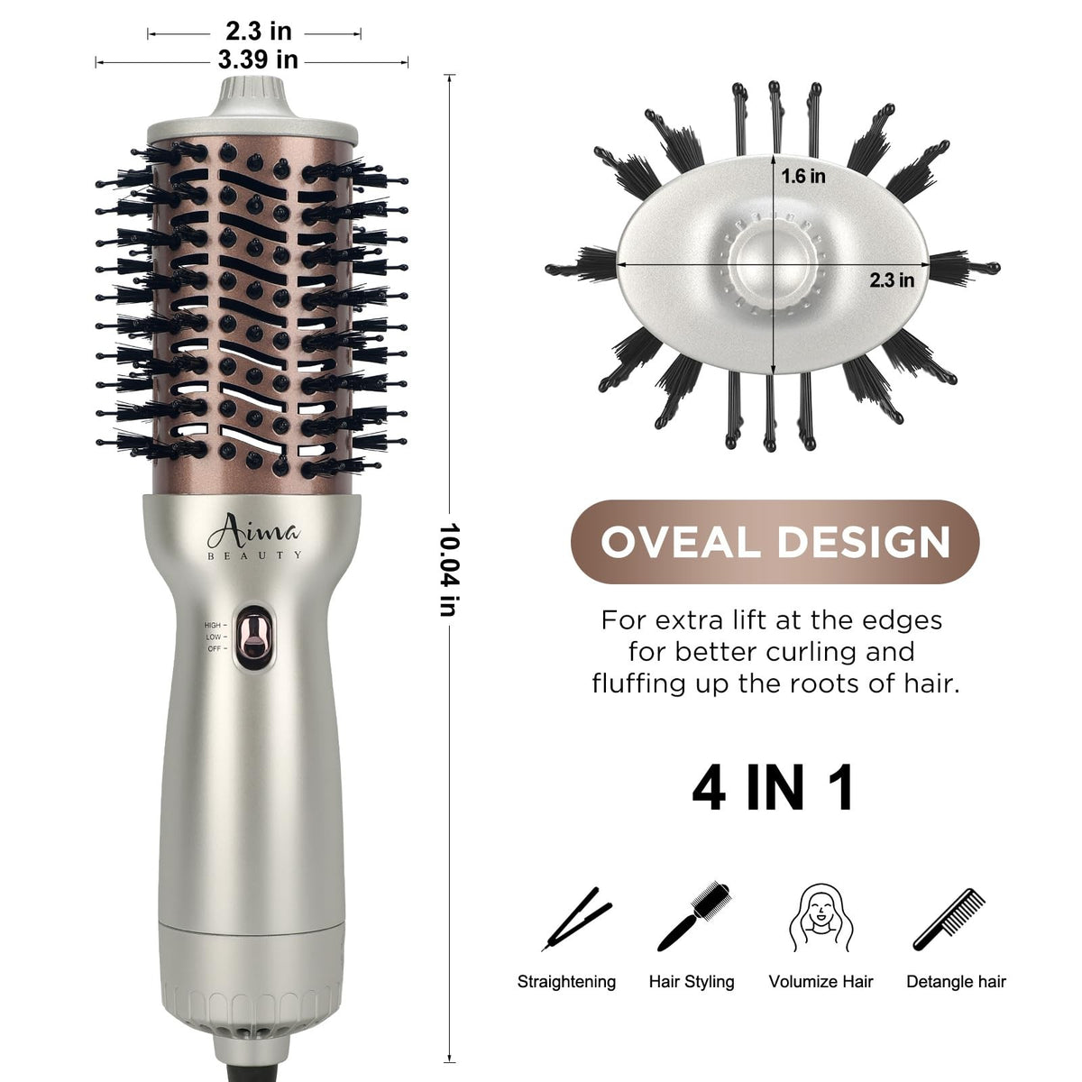 Aima Beauty 4 in 1 Travel Hot Air Brush Dual Voltage Blowout Oval