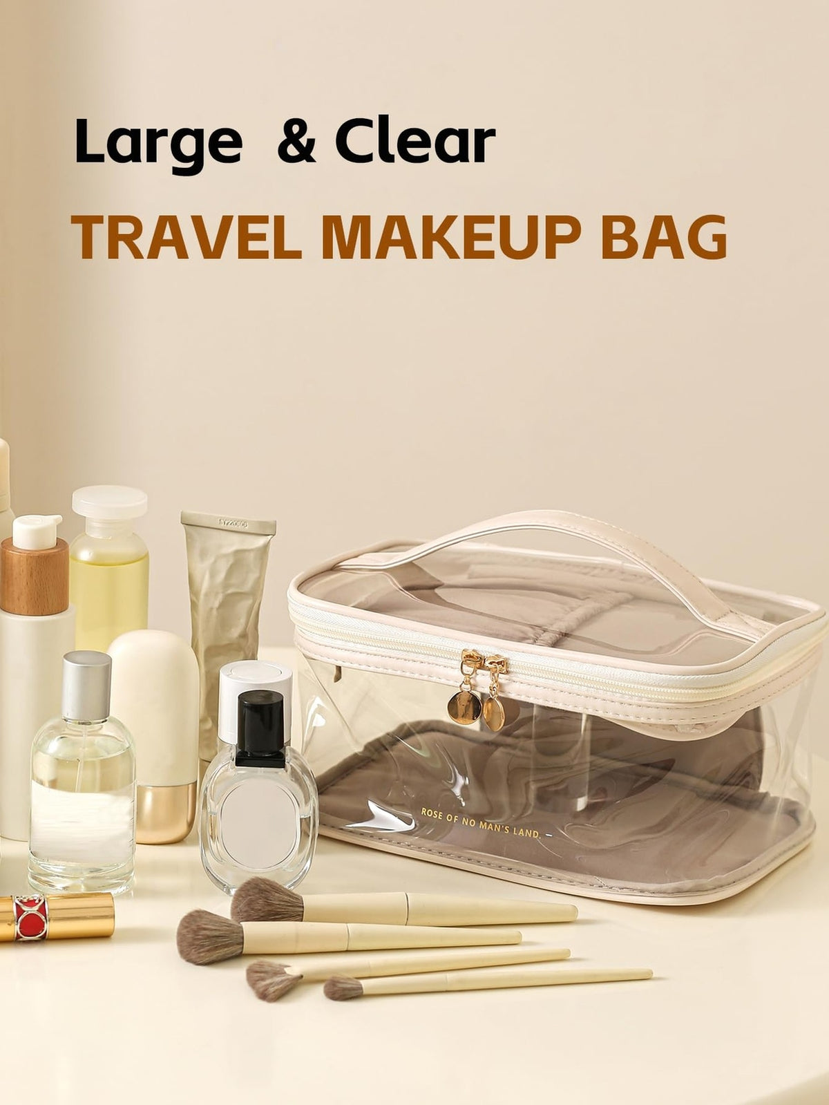 Large Clear Travel Cosmetic Bag Waterproof Makeup Organizer with Handle