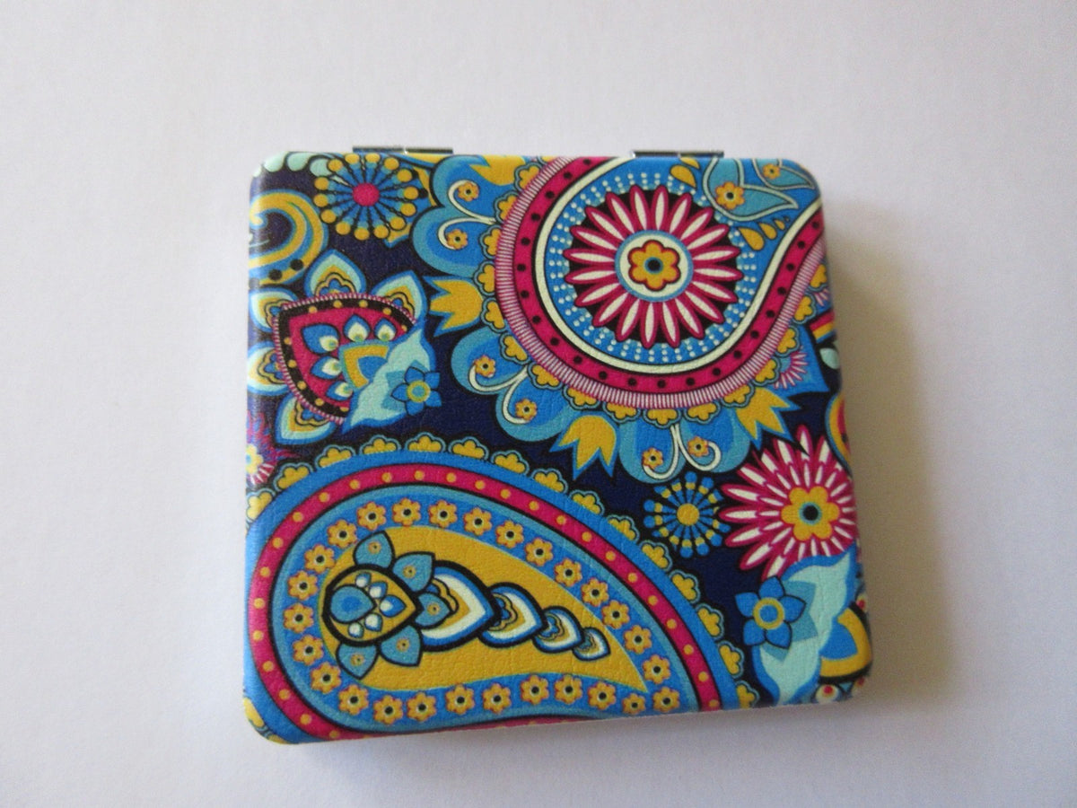 Double-Sided Travel Compact Mirror for Purse in Paisley Print