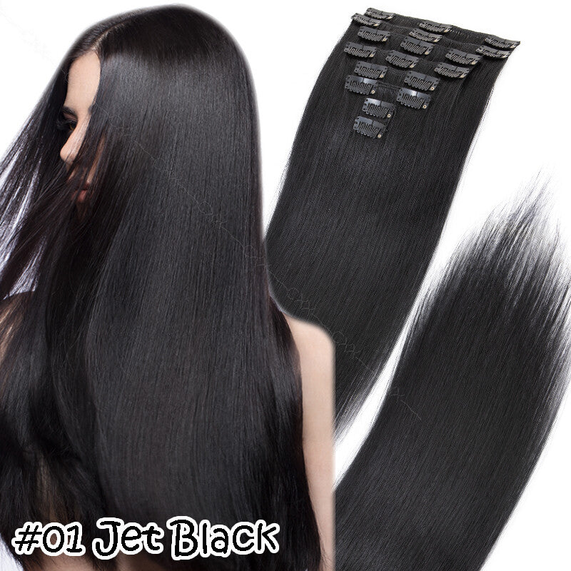 Clip-In Hair Extensions Human Hair Full Head Highlight Ombre - Remy Real Hair