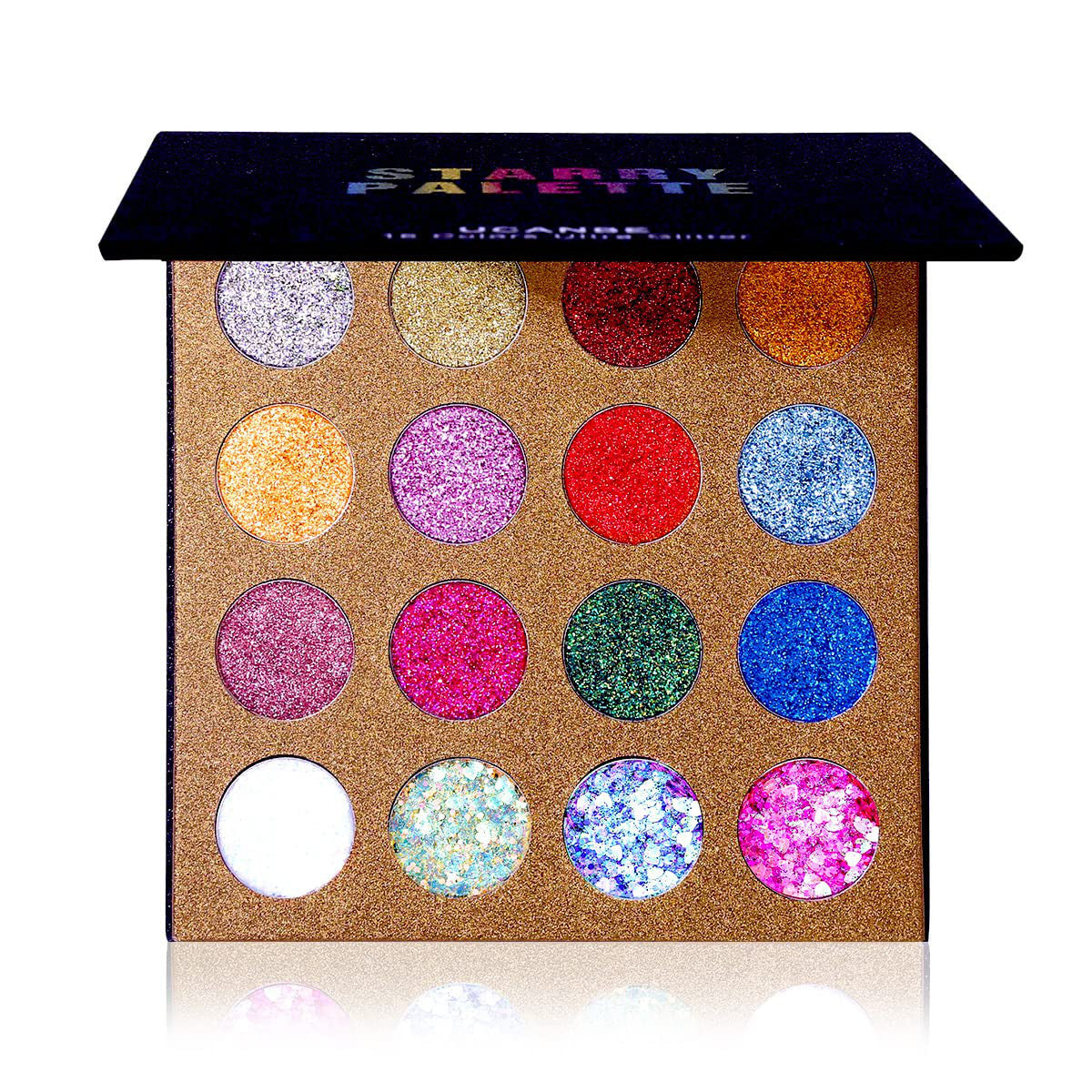 16-Color Glitter Eyeshadow Palette with Chunky & Fine Pressed Glitter