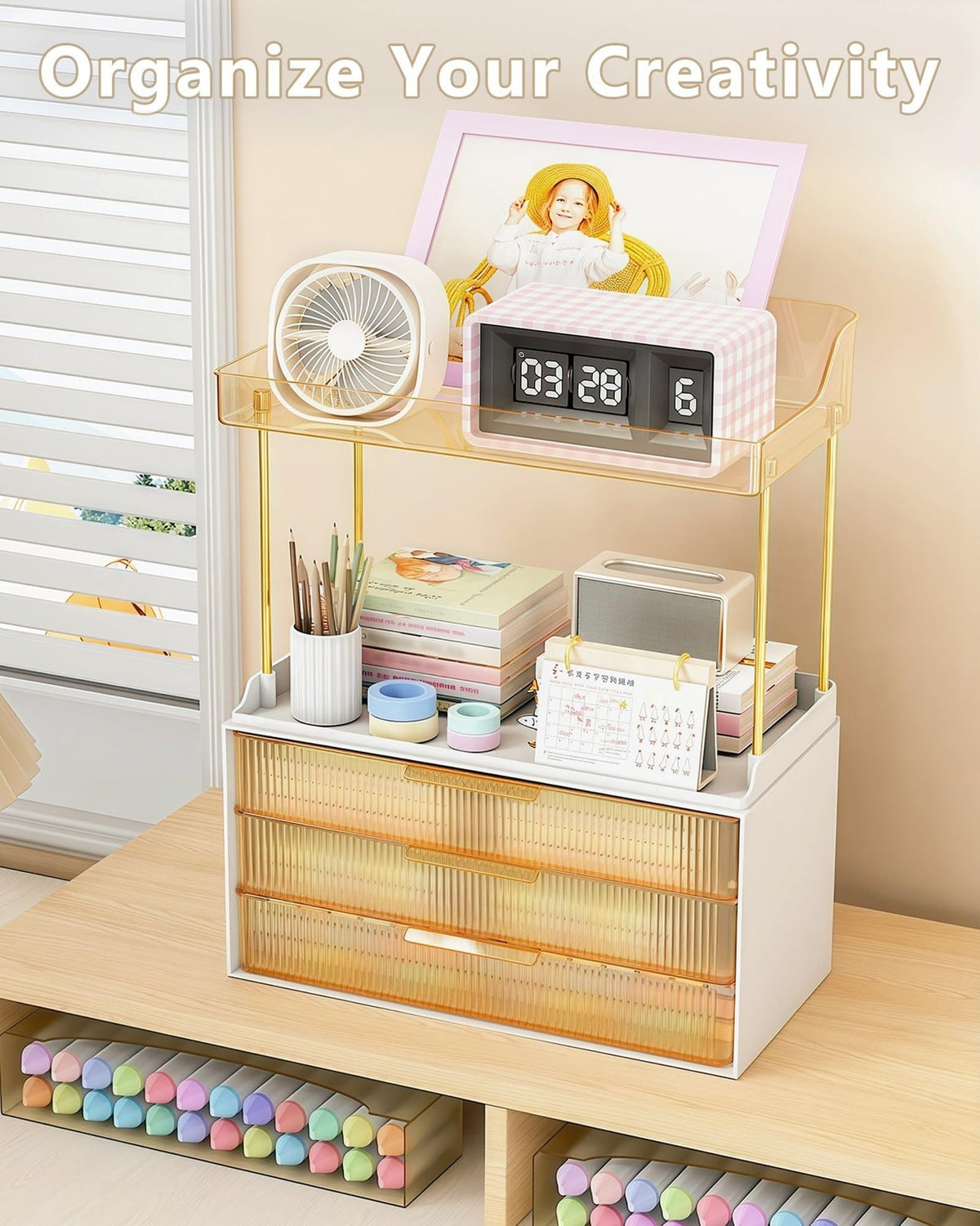 Bathroom Makeup Organizer with Multi-Layer Drawers and Sturdy Steel Frame