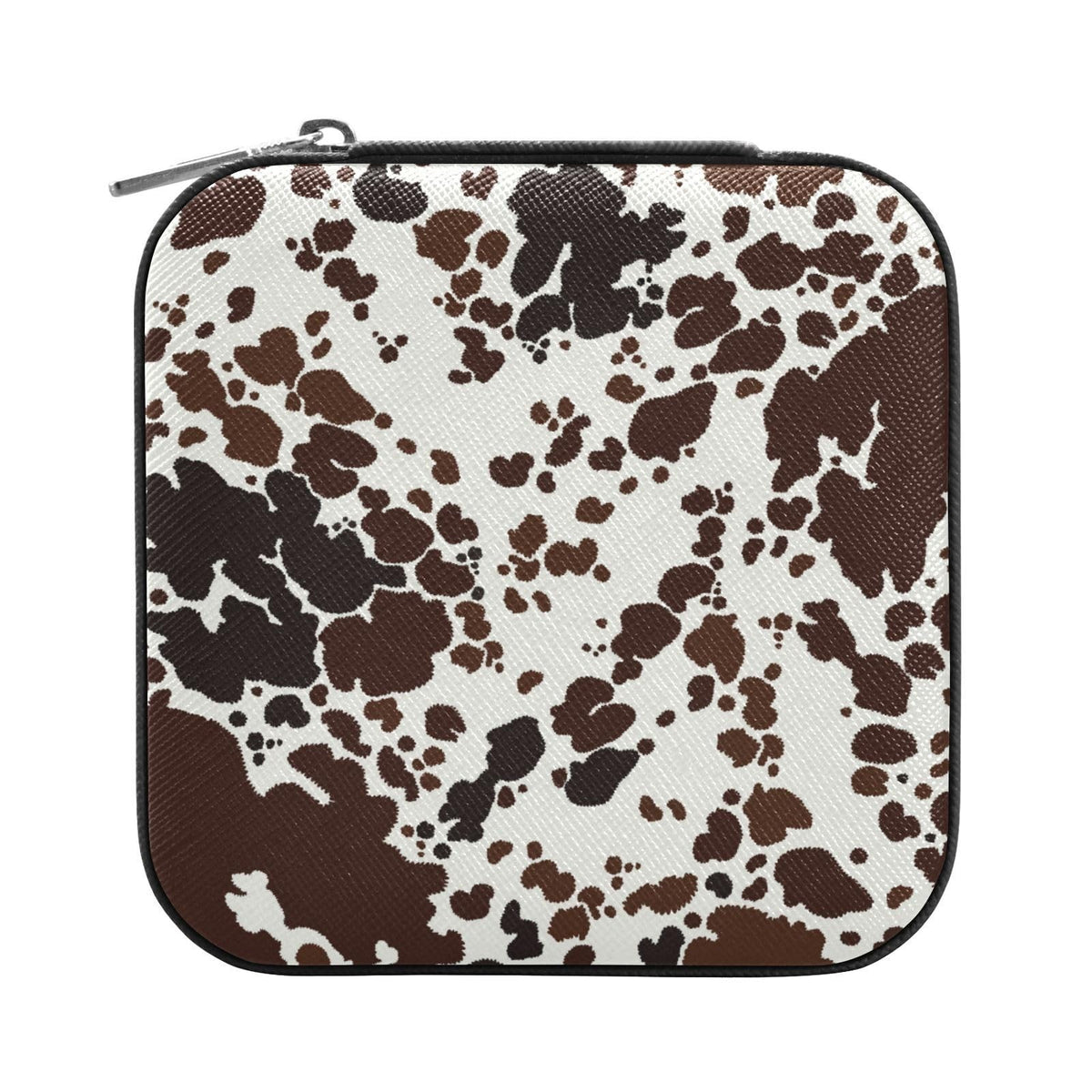 Mini Travel Jewelry Box with Cow Print, Compact Organizer for Earrings & Necklaces