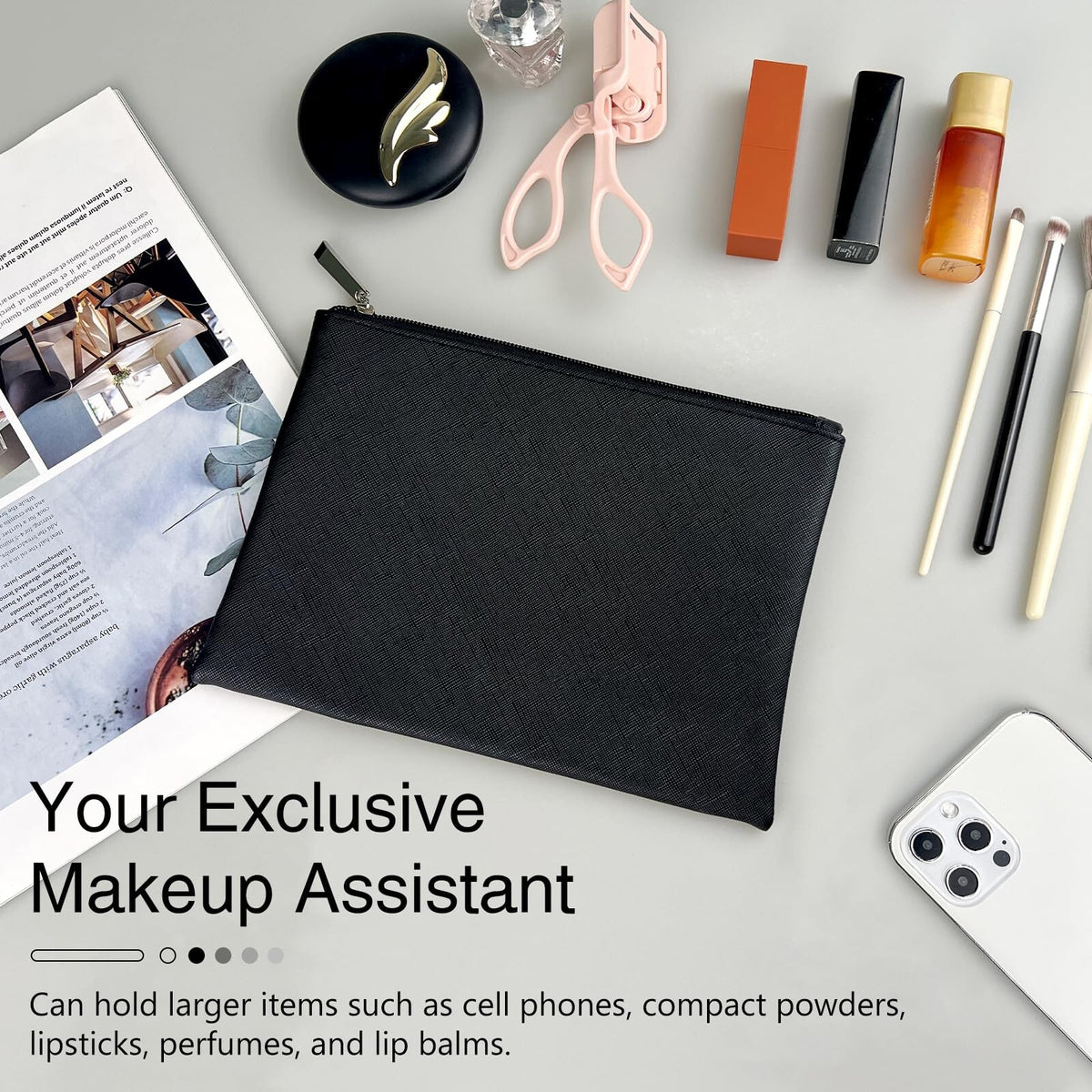 Small Vegan Leather Makeup Bag for Travel with Zipper - Compact Cosmetic Pouch