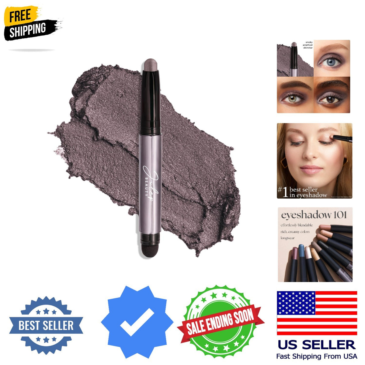 Waterproof Cream-to-Powder Eyeshadow Stick with Built-In Smudger – Smoky Amethyst