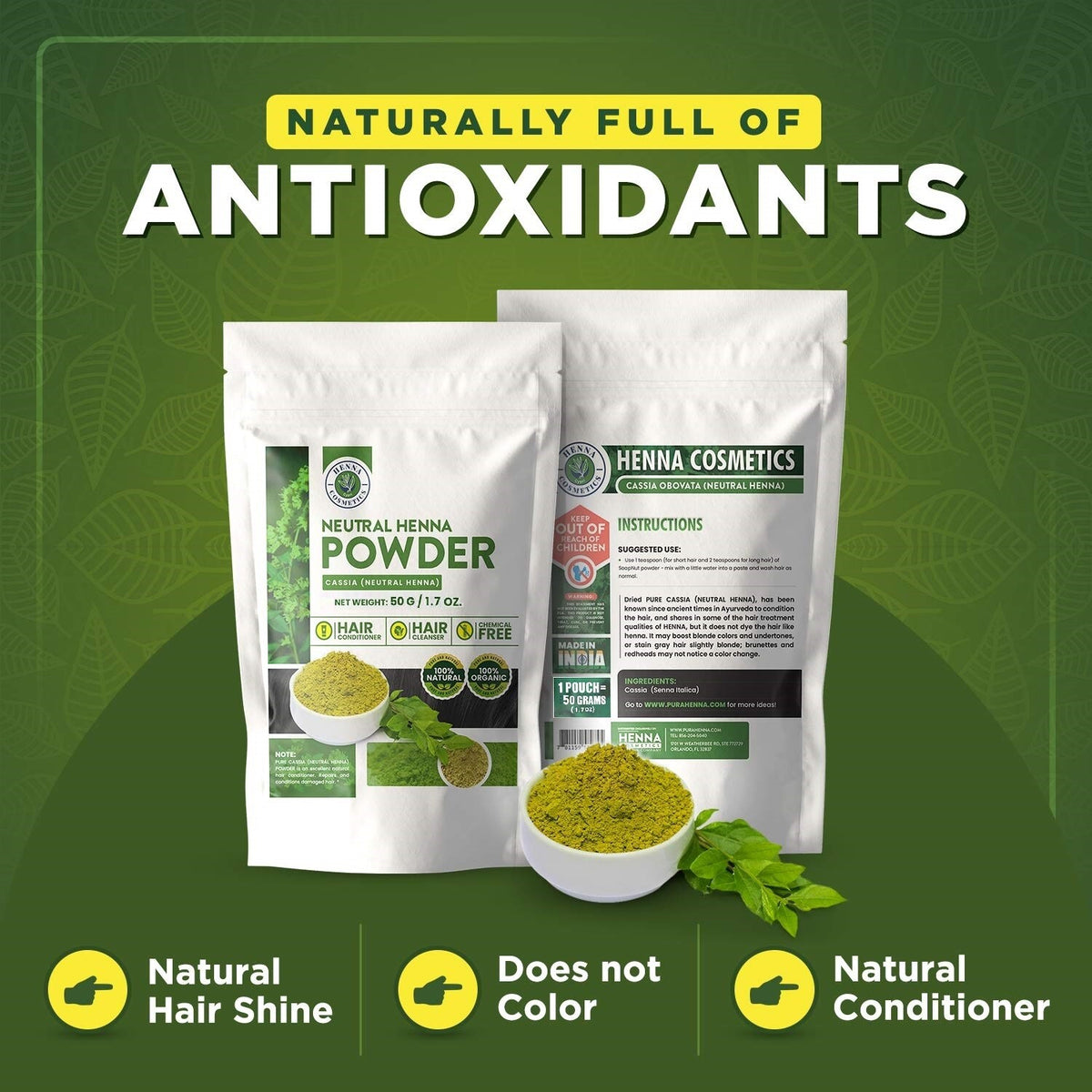 Neutral Henna Powder for Hair Conditioning - 100g Organic Cassia Obovata