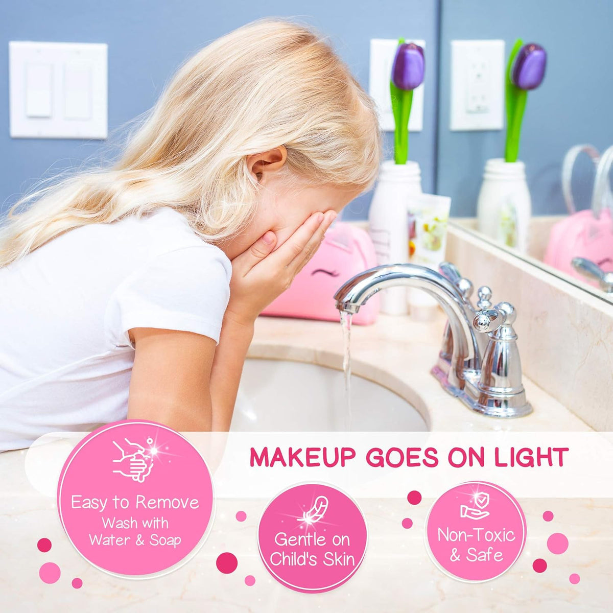 Kids Makeup Kit with Pink Unicorn Purse, Non-Toxic Washable Cosmetic Set for Girls