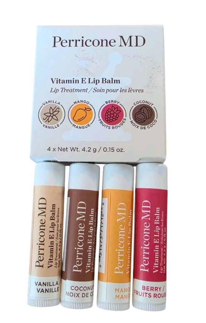Vitamin E Lip Balm Set - Mango, Vanilla, Berry, Coconut Flavors - 4 Pack