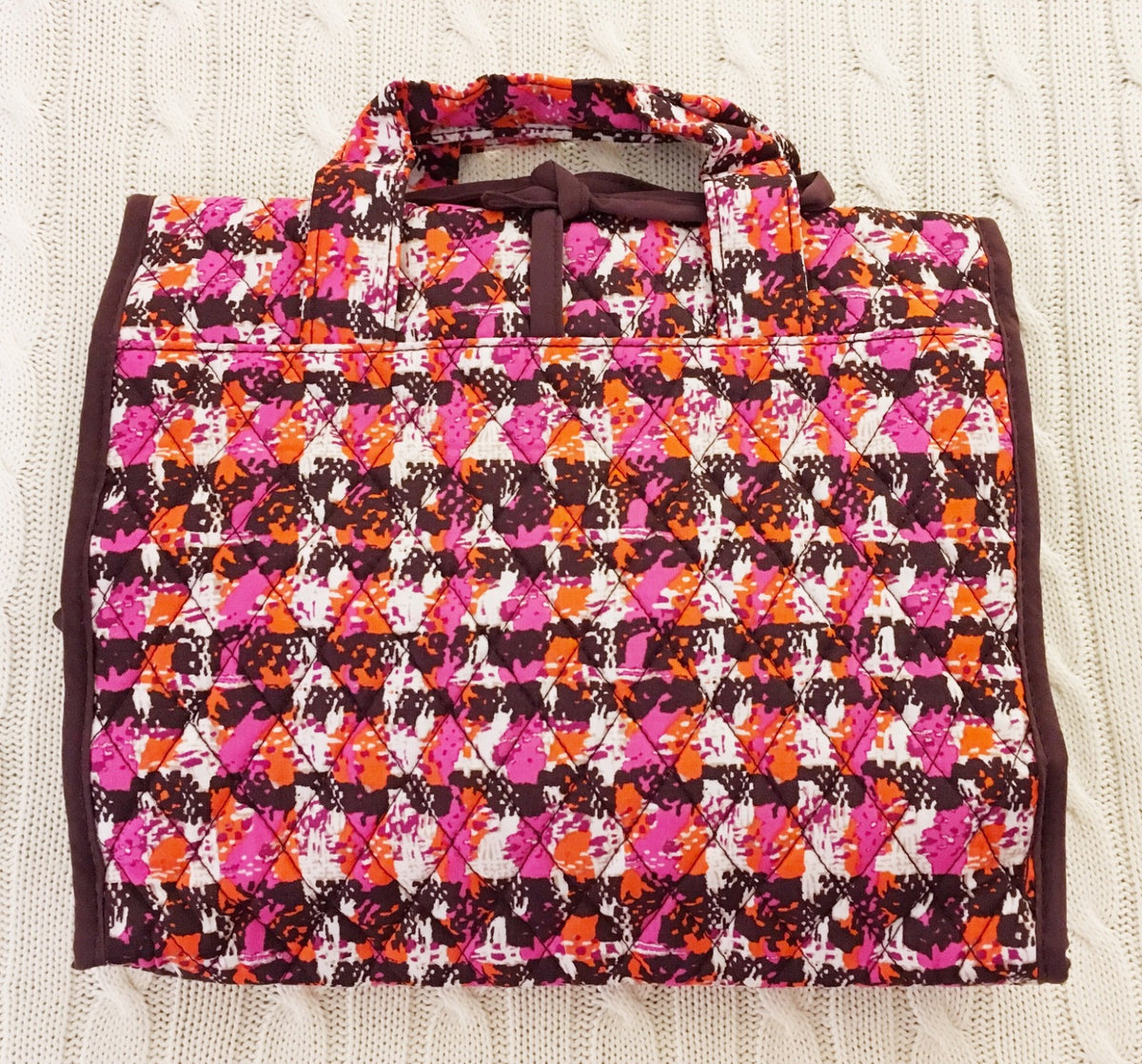 Vera Bradley Hanging Organizer Travel Cosmetic Bag with Compartments - Houndstooth Tweed