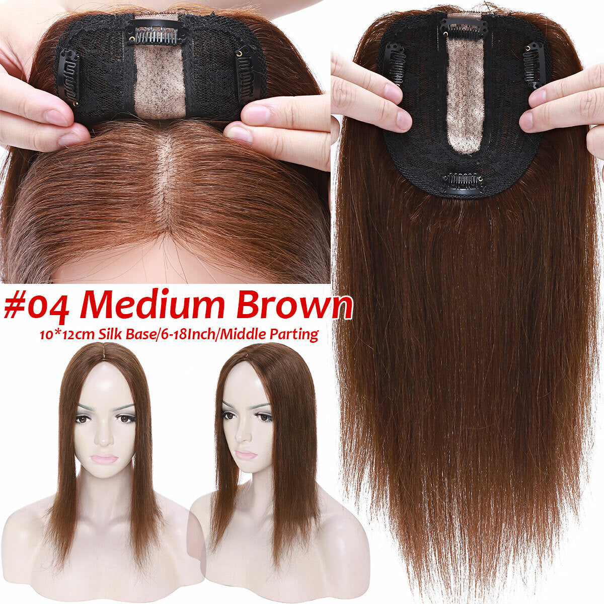 Remy Human Hair Topper with Bangs - Clip-In Hairpiece for Thinning Hair