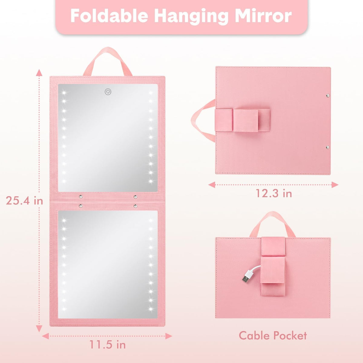 Rechargeable LED Folding Hanging Mirror for Dance Backstage Pink