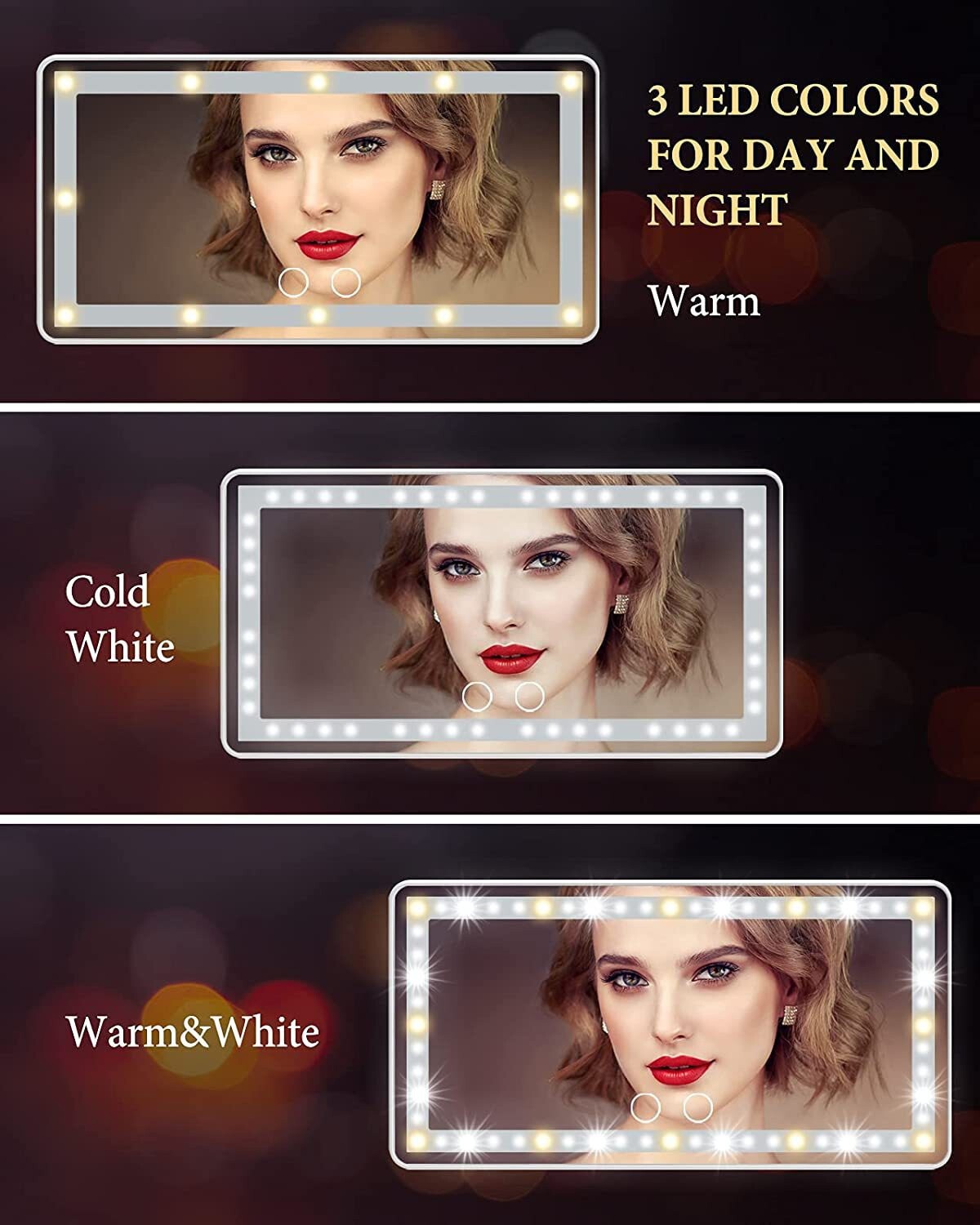 Car Sun Visor LED Vanity Mirror with Touch Control & Rechargeable Battery