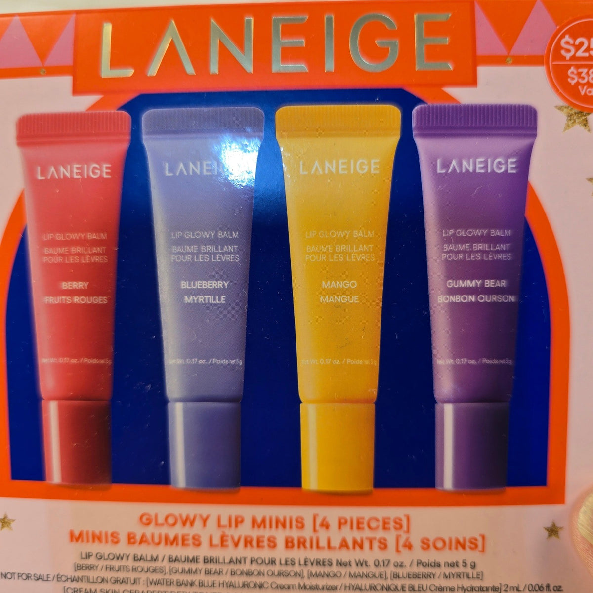 Laneige Glowy Lip Minis Set - Hydrating Lip Balm Collection with Berry, Blueberry, Mango & Gummy Bear Flavors