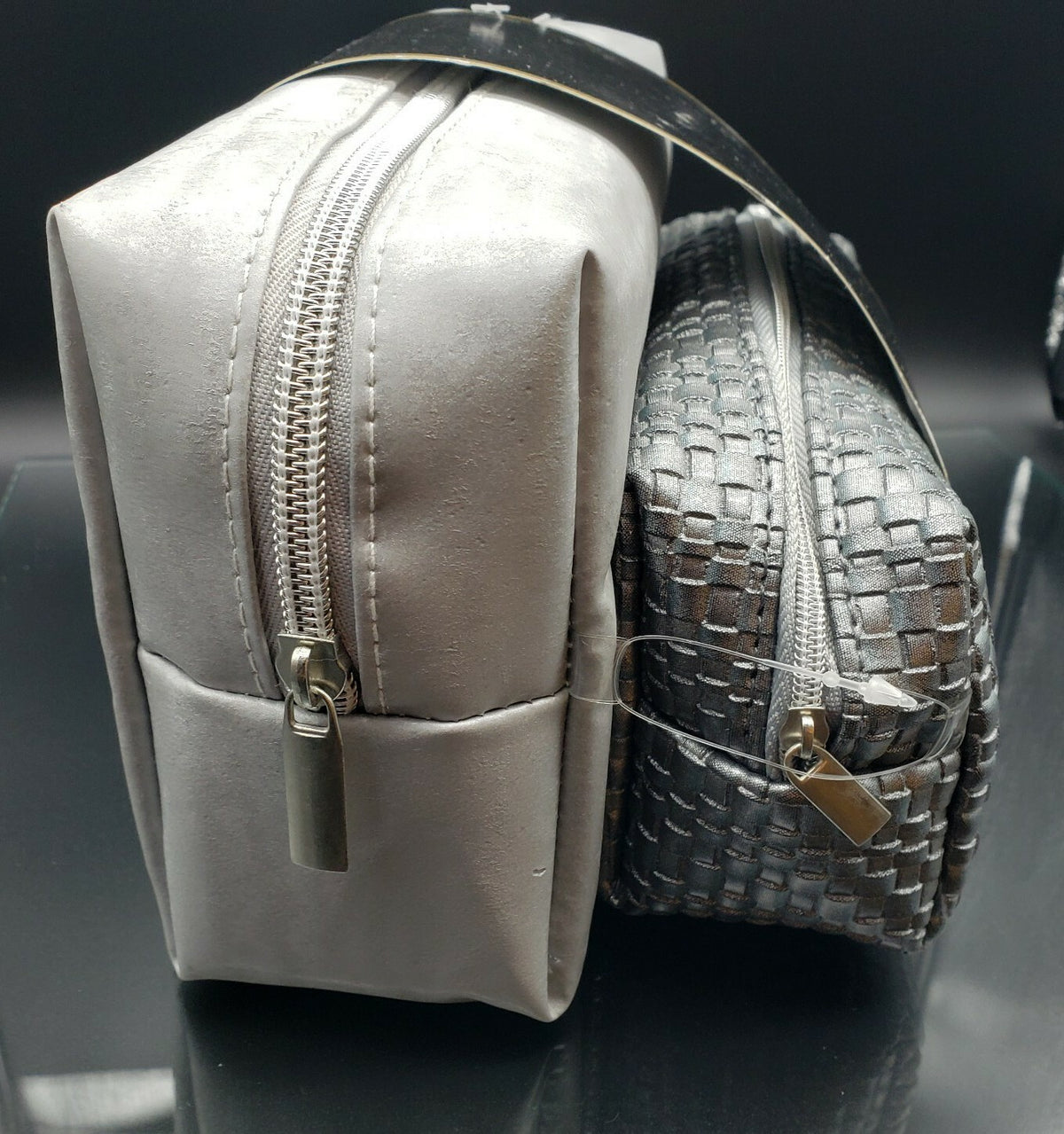 Set of 2 Cosmetic Bags Grey and Silver Travel Toiletry Organizer CVS Brand