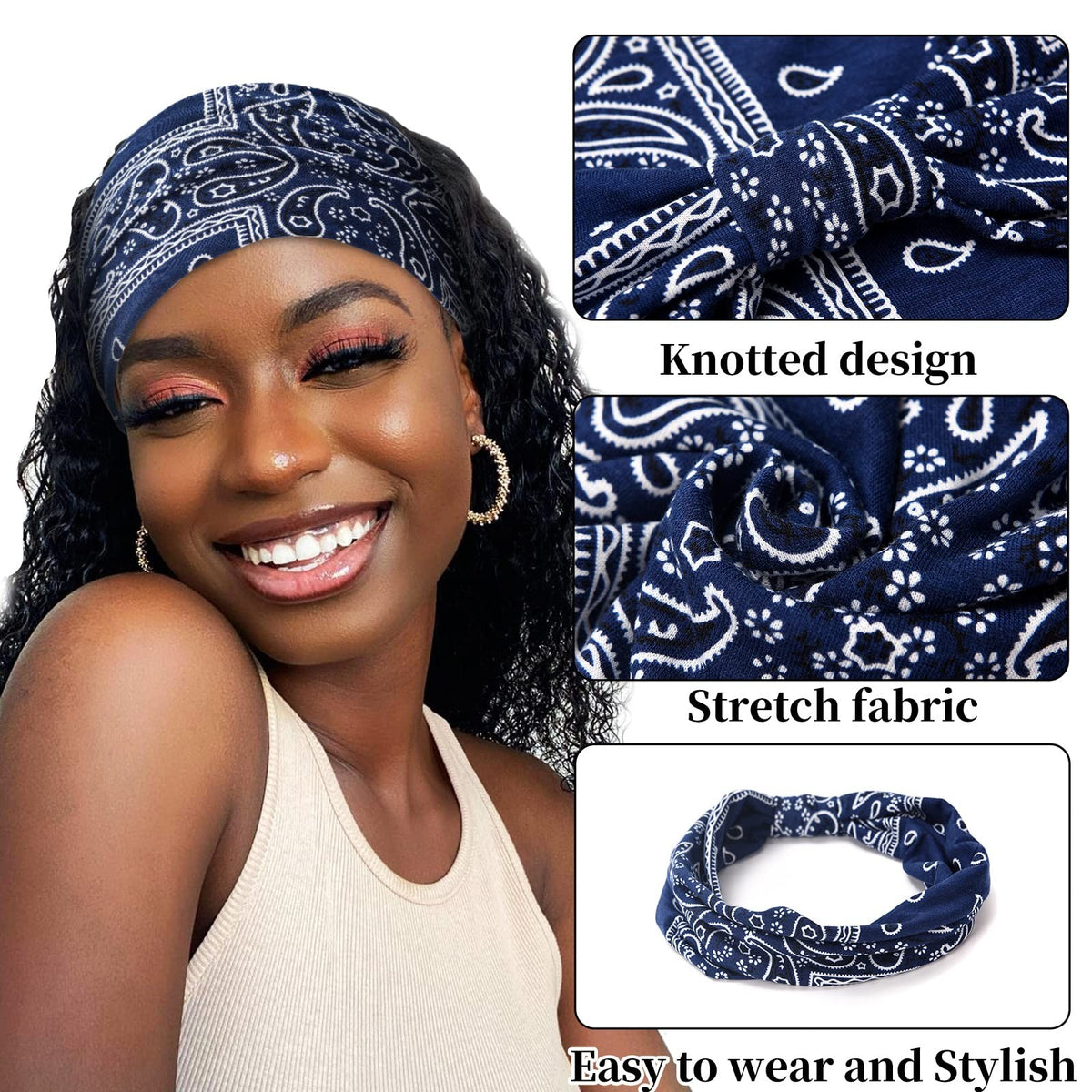 Wide Bandana 6 Count (Pack of 1), No10(new paisley colors pcs)