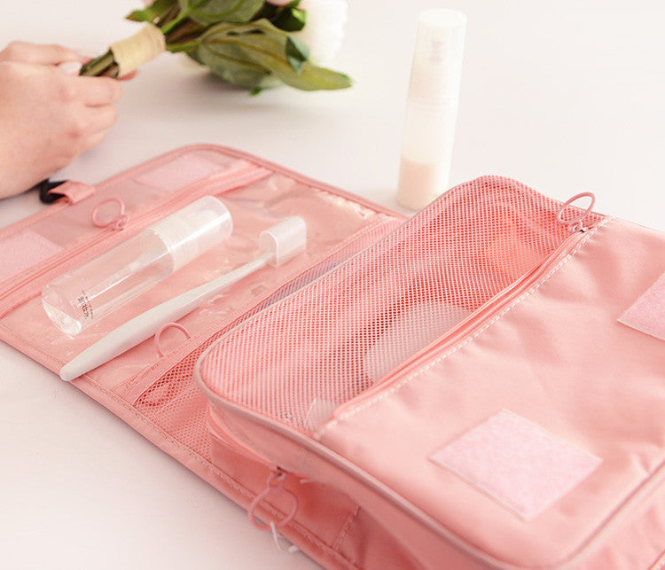 Travel Makeup Organizer Hanging Bag with Multi Mesh Pouches and Waterproof Exterior