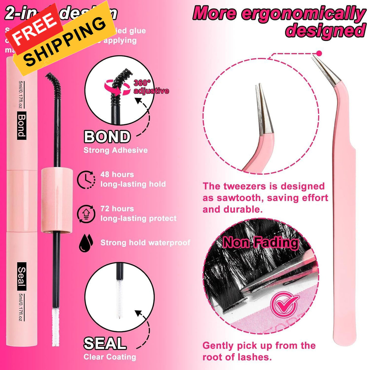 Eyelash Cluster Kit with 80D Fluffy Lashes, Lash Glue & Tweezers
