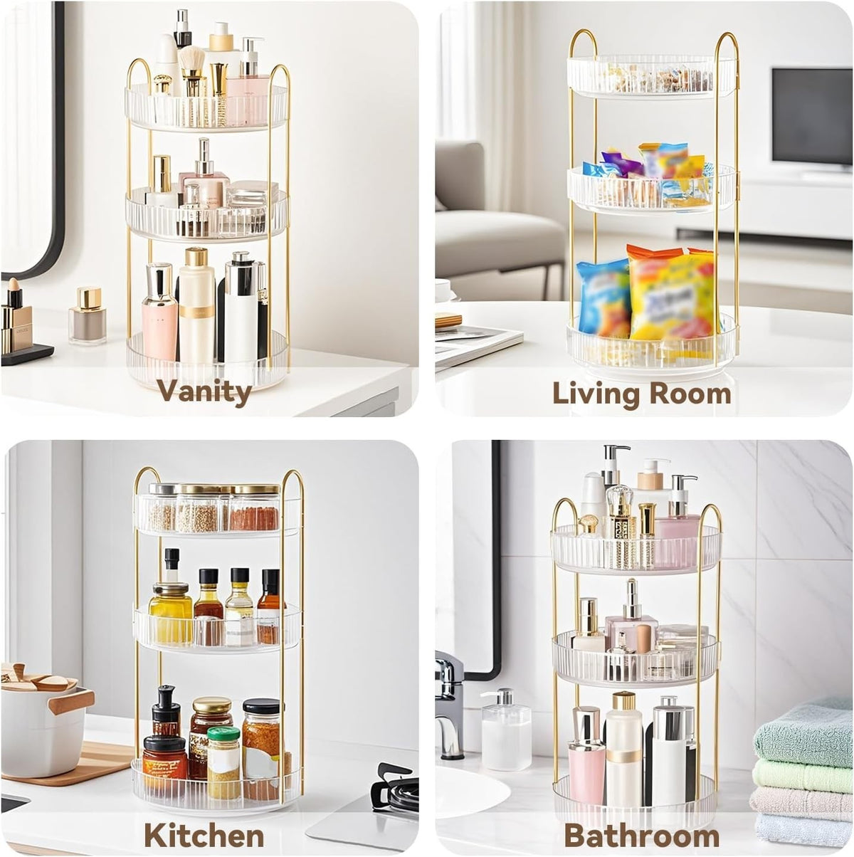 360° Rotating Makeup Organizer 3-Tier Vanity Storage Clear