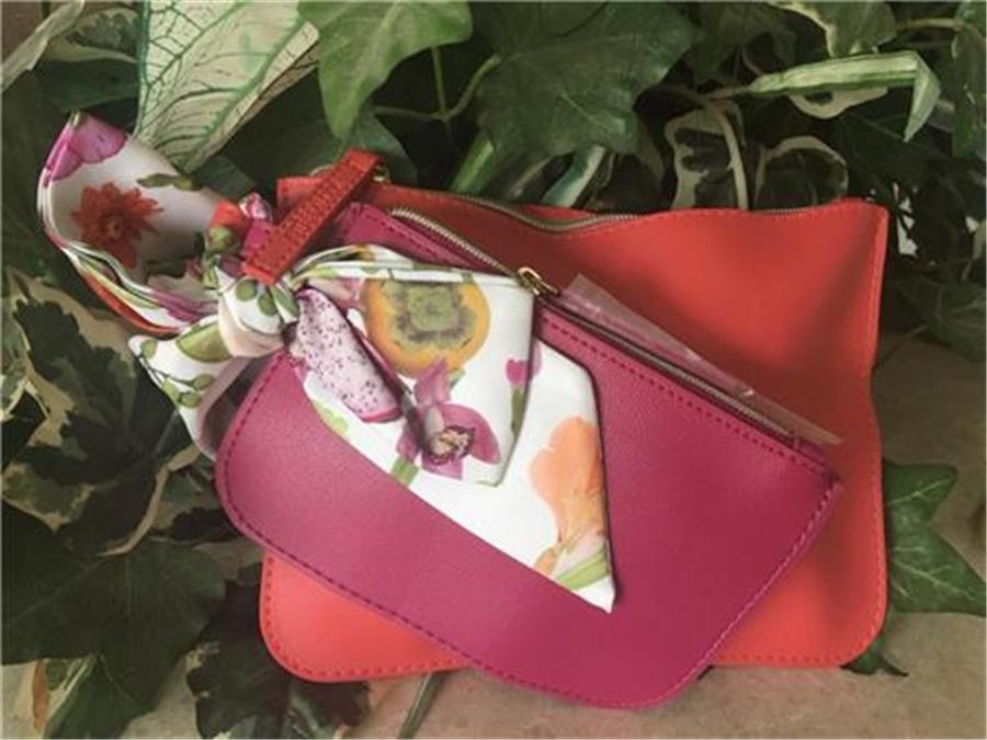 2-Piece Cosmetic Makeup Bag Wristlet Duo with Detachable Bow - Pretty Multi-Color