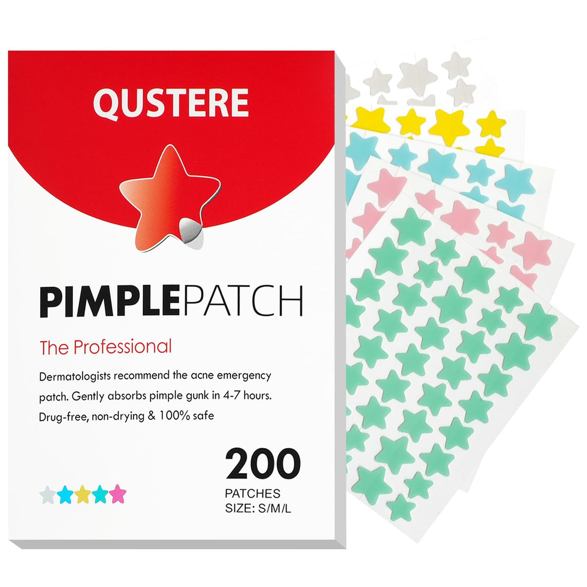Hydrocolloid Acne Patches for Face - 200 Count Multi-Size & Color