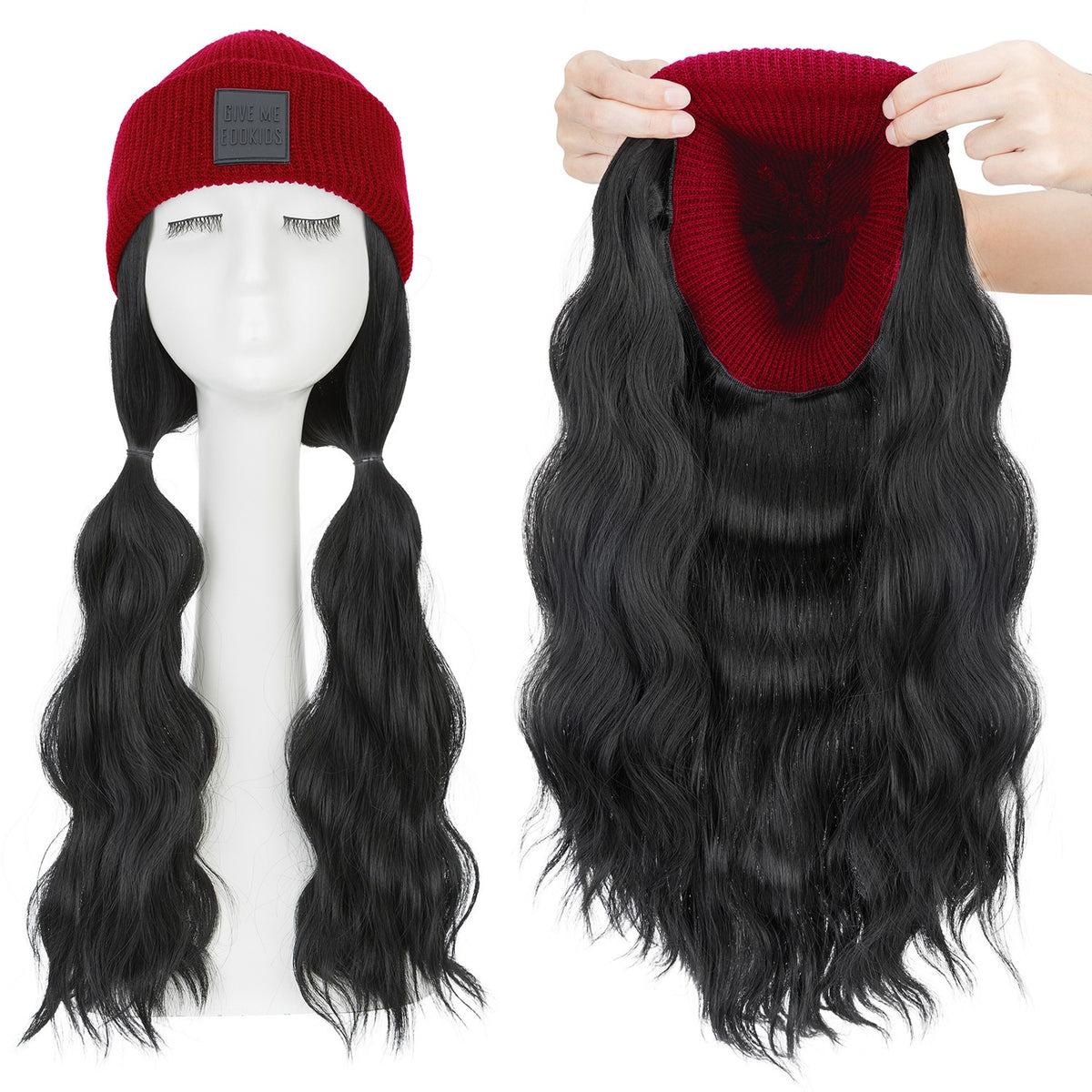 Winter Knit Beanie Wig with Water Wave Hair - Warm and Stylish
