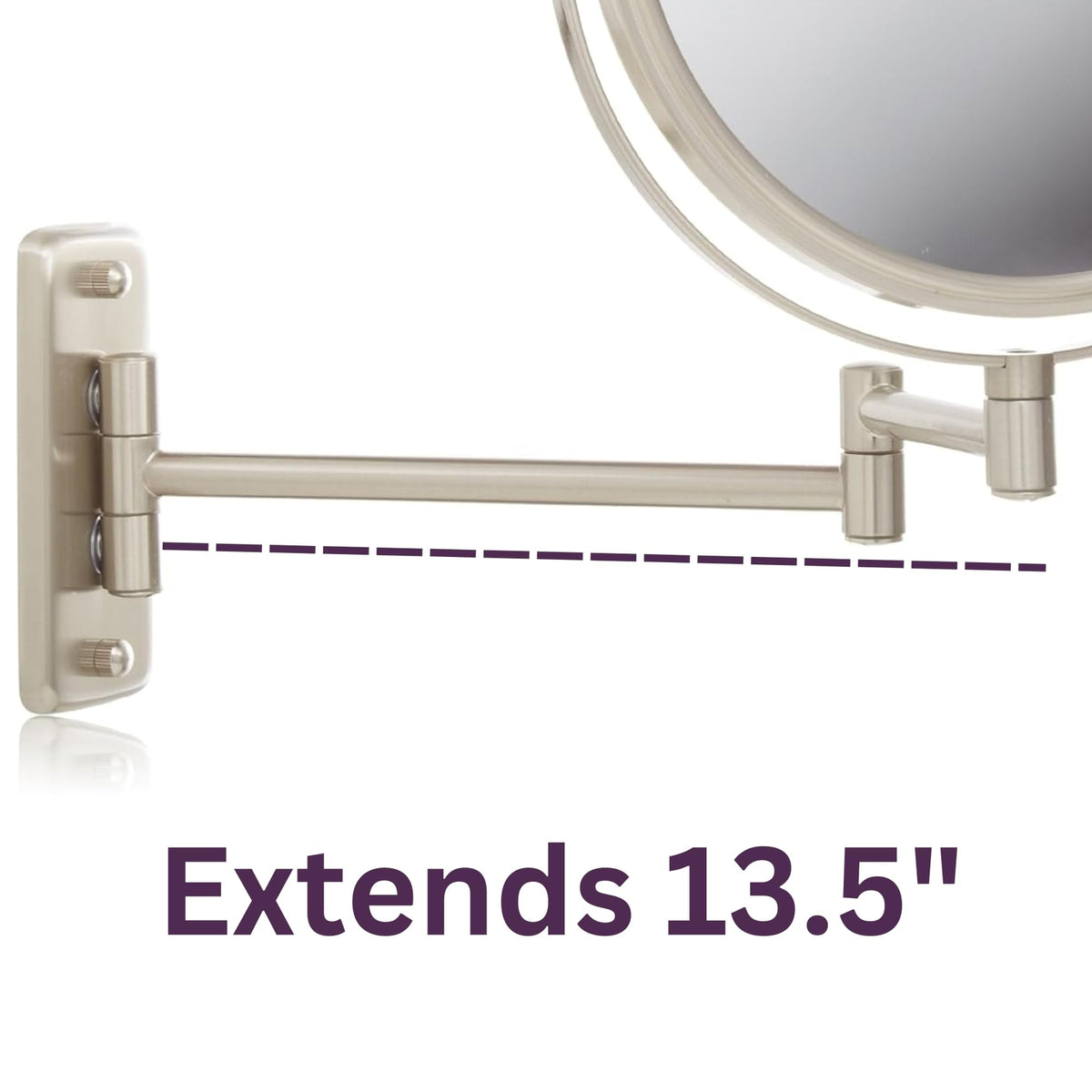 8-Inch Two-Sided Wall Mount Makeup Mirror with 8X Magnification and Extendable Arm