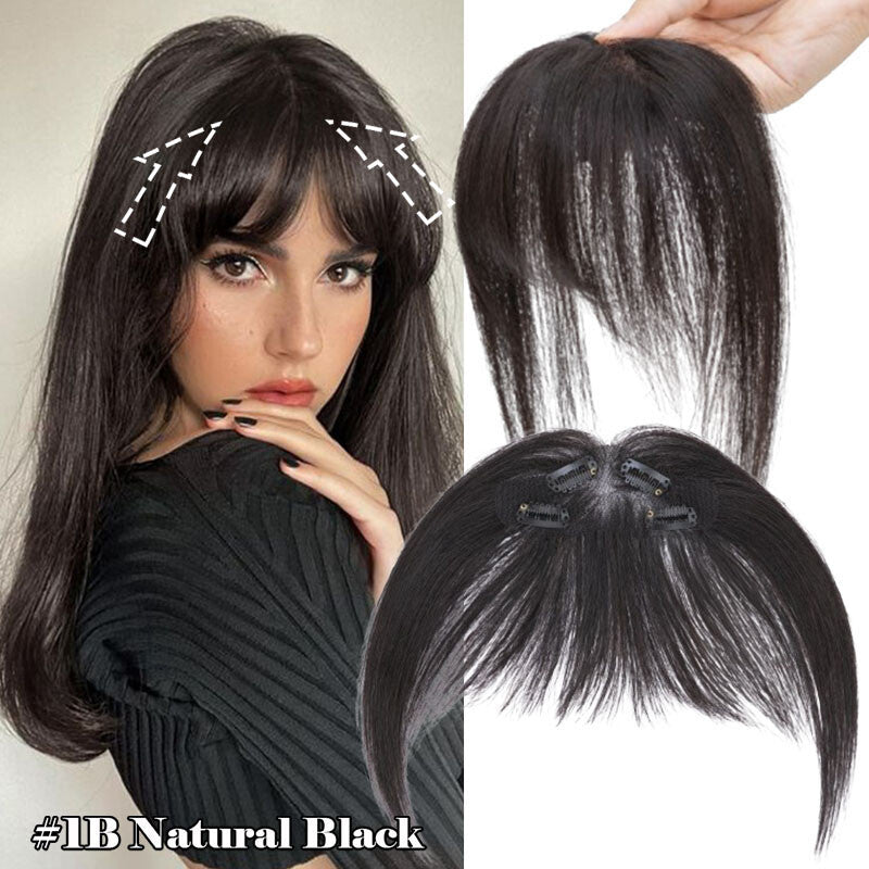 Clip-In Human Hair Bangs Extension with Wispy & French Styles - Natural & Dark Brown
