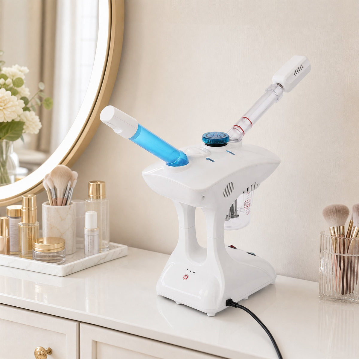 2-in-1 Facial Steamer with 360° Rotating Spray Head & 15.2oz Water Tank