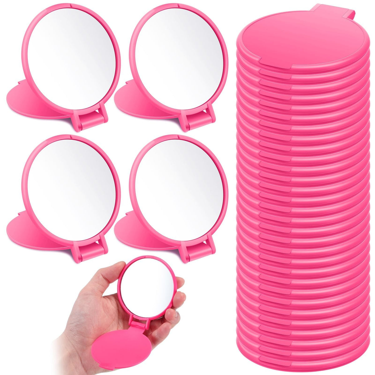 Mini Rose Red Compact Mirror Set - 24 Portable Folding Makeup Mirrors for Women