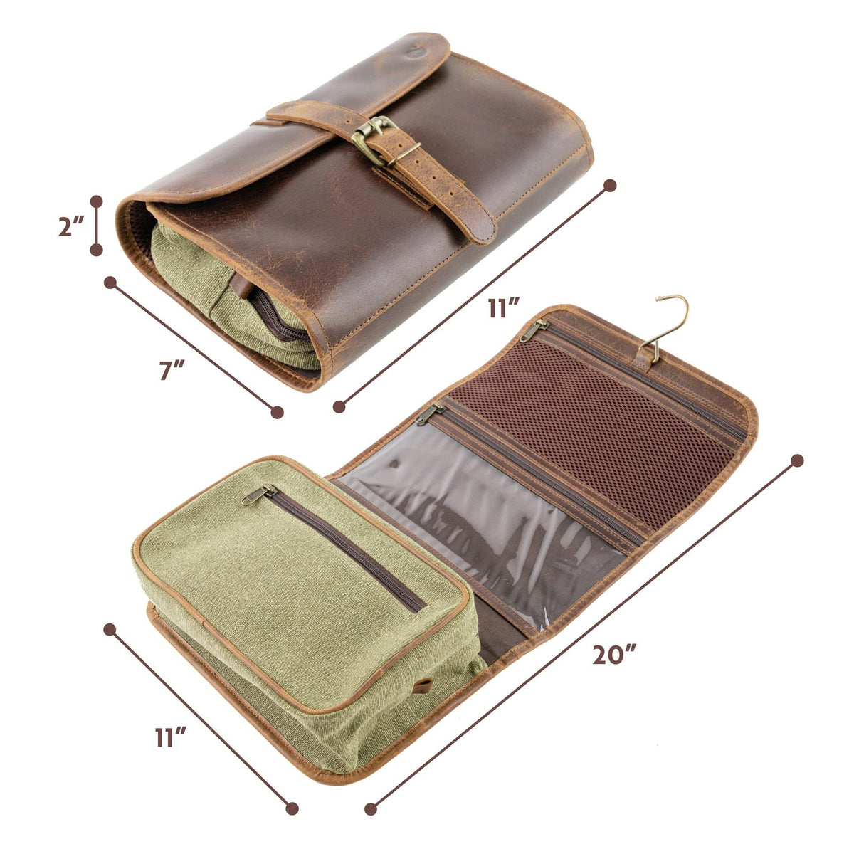 Leather Hanging Toiletry Bag for Men & Women Travel Organizer Dopp Kit