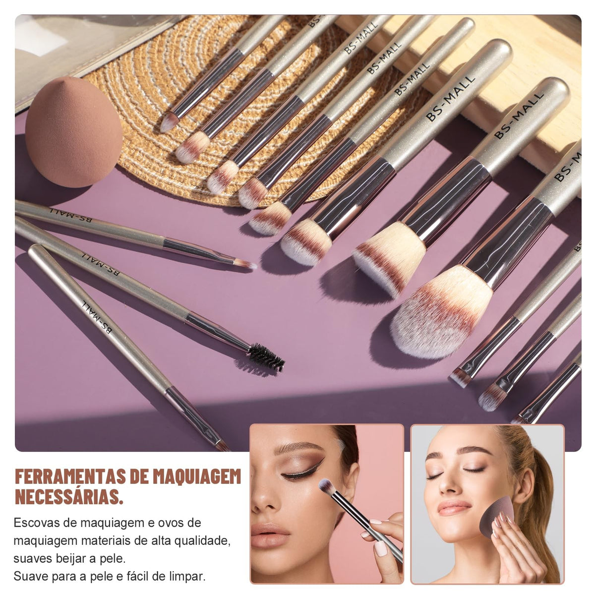 Travel Makeup Brush Set 14 Pcs with Sponge – BS-MALL Champagne