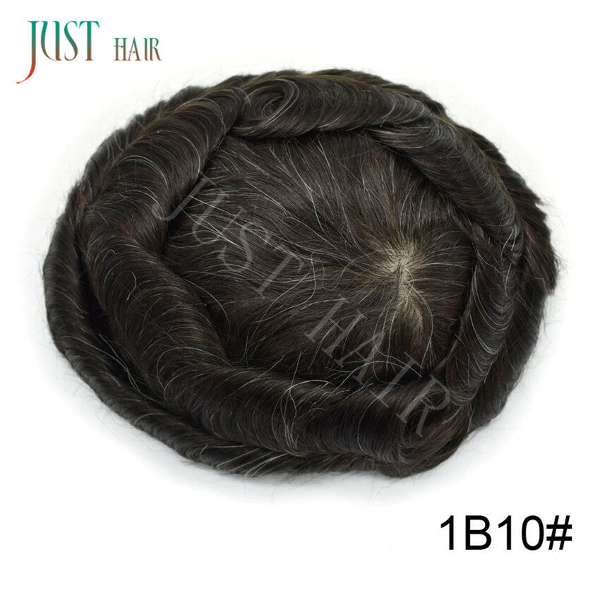 French Lace Front Human Hair Toupee Replacement System with Poly Skin Base