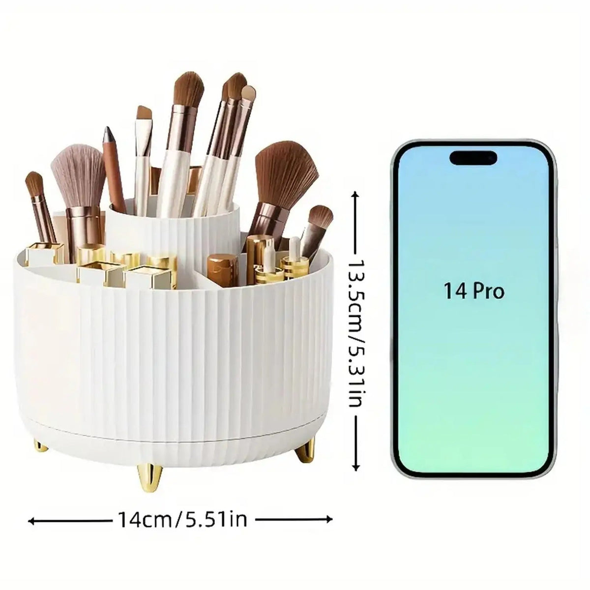 Rotating Makeup Organizer with Brush Holder and Perfume Tray - Elegant Storage Solution