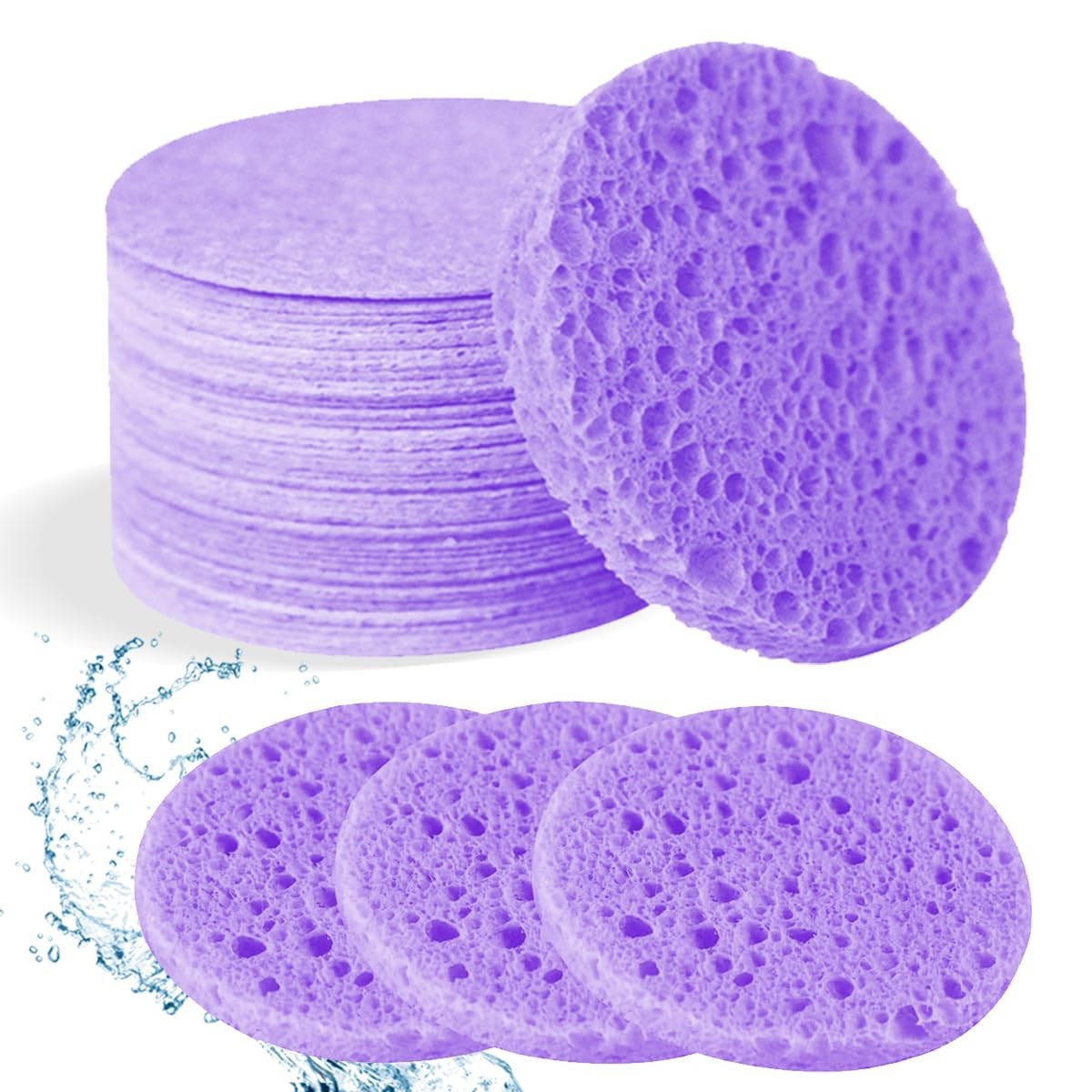 Compressed Natural Cellulose Facial Sponges 50 Count for Cleansing & Exfoliating