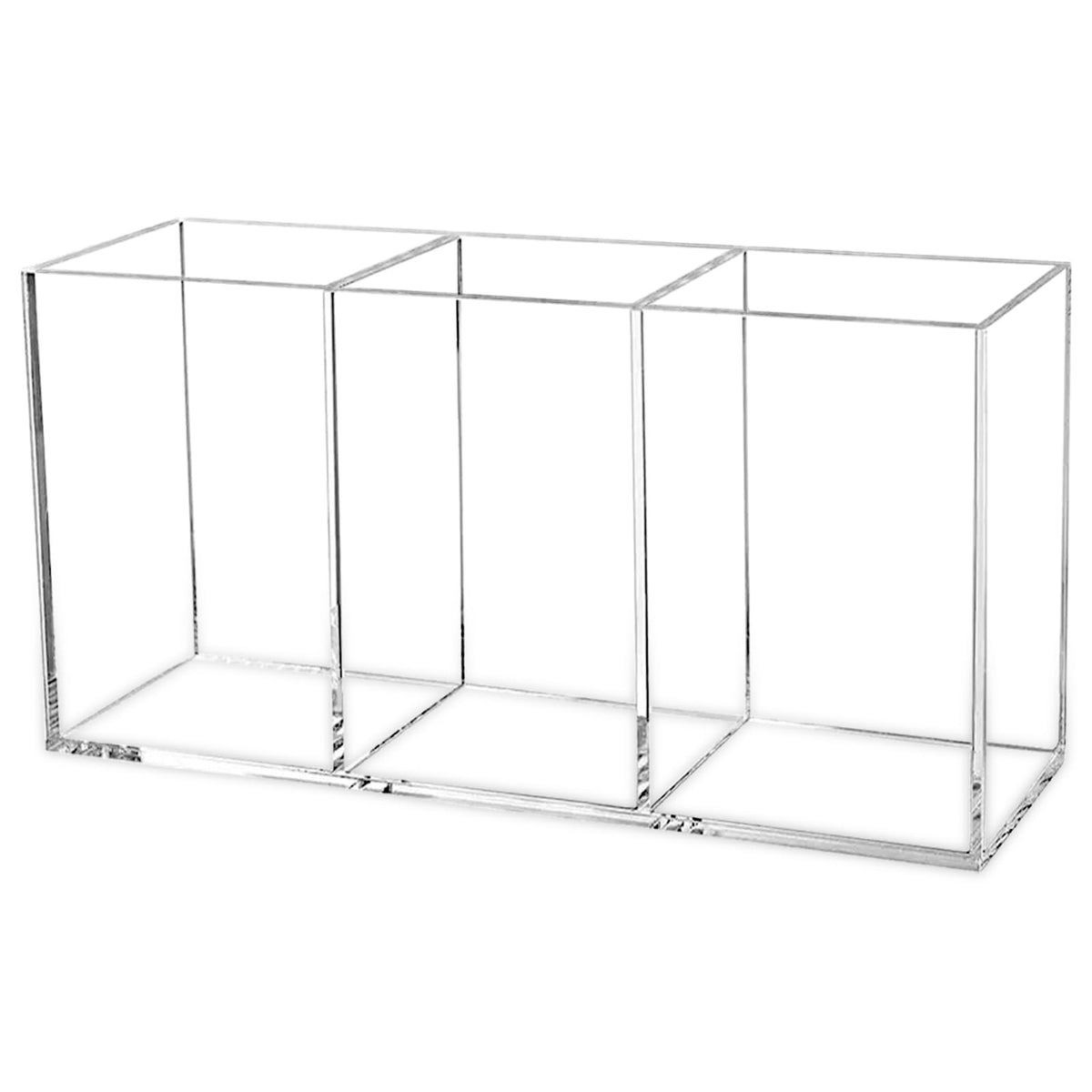 Acrylic Makeup Brush Organizer with 3 Slots - Clear Cosmetic Storage Holder