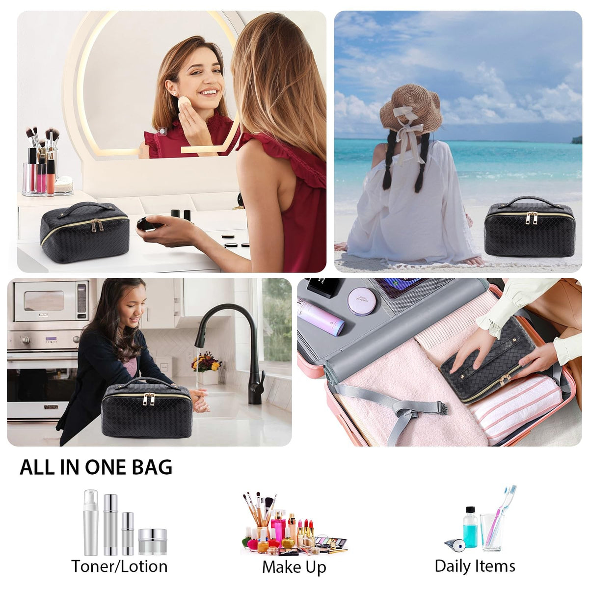 Large Capacity Waterproof Travel Makeup Bag with Multiple Compartments
