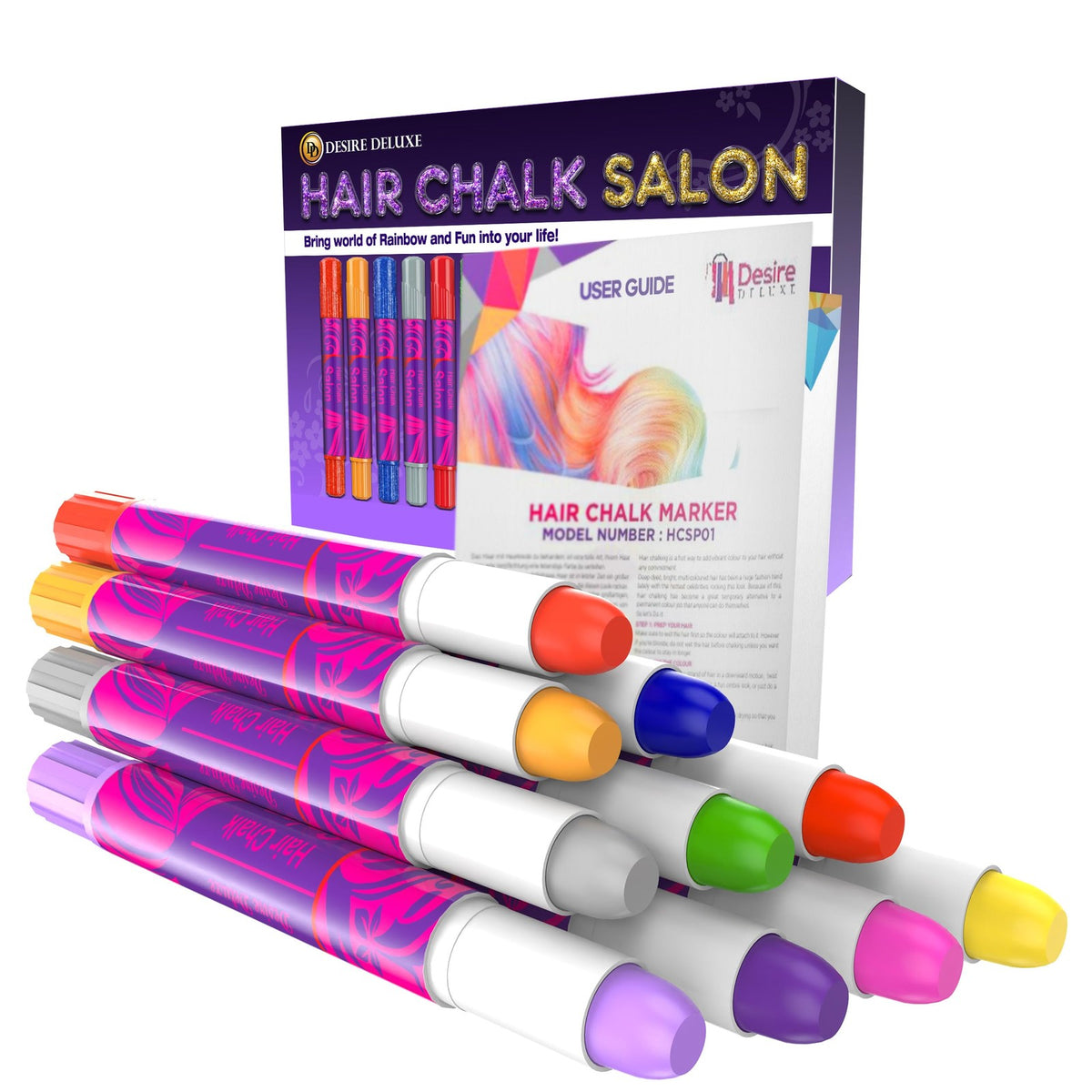 Hair Chalk Set - 10 Washable Colors for Kids