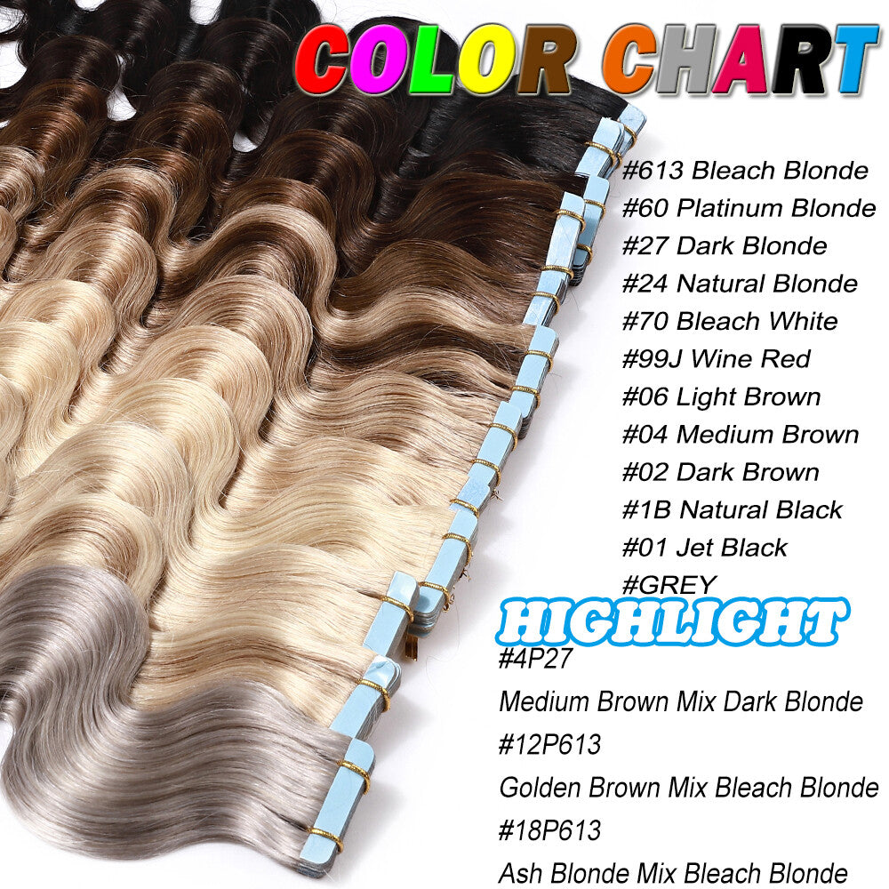 Thick Tape in Remy Human Hair Extensions Invisible Skin Weft Full Head