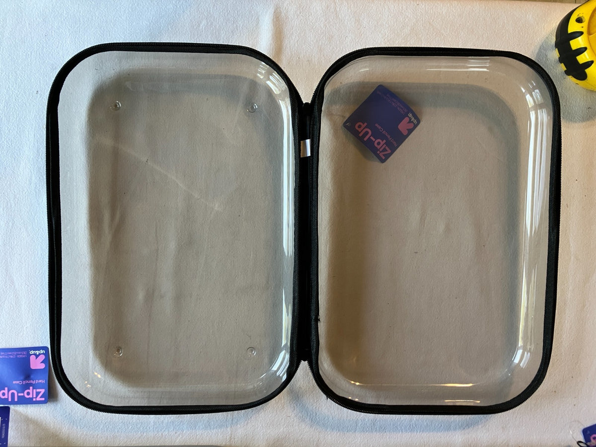 Travel Hard Shell Pencil Case Organizer 12x7x3 Inches - Clear Plastic