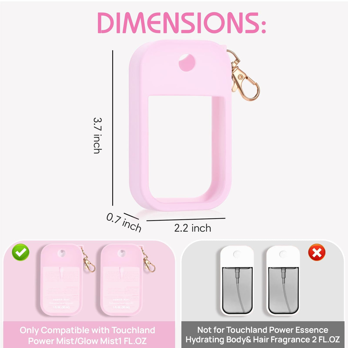Silicone Hand Sanitizer Case with Keychain Compatible with Touchland Spray