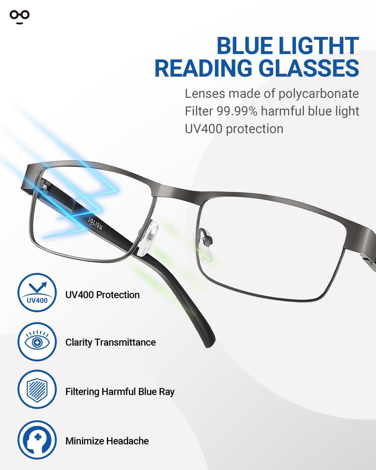 Men's Blue Light Blocking Reading Glasses 5 Pack - Metal Frame & Anti-Glare Lenses