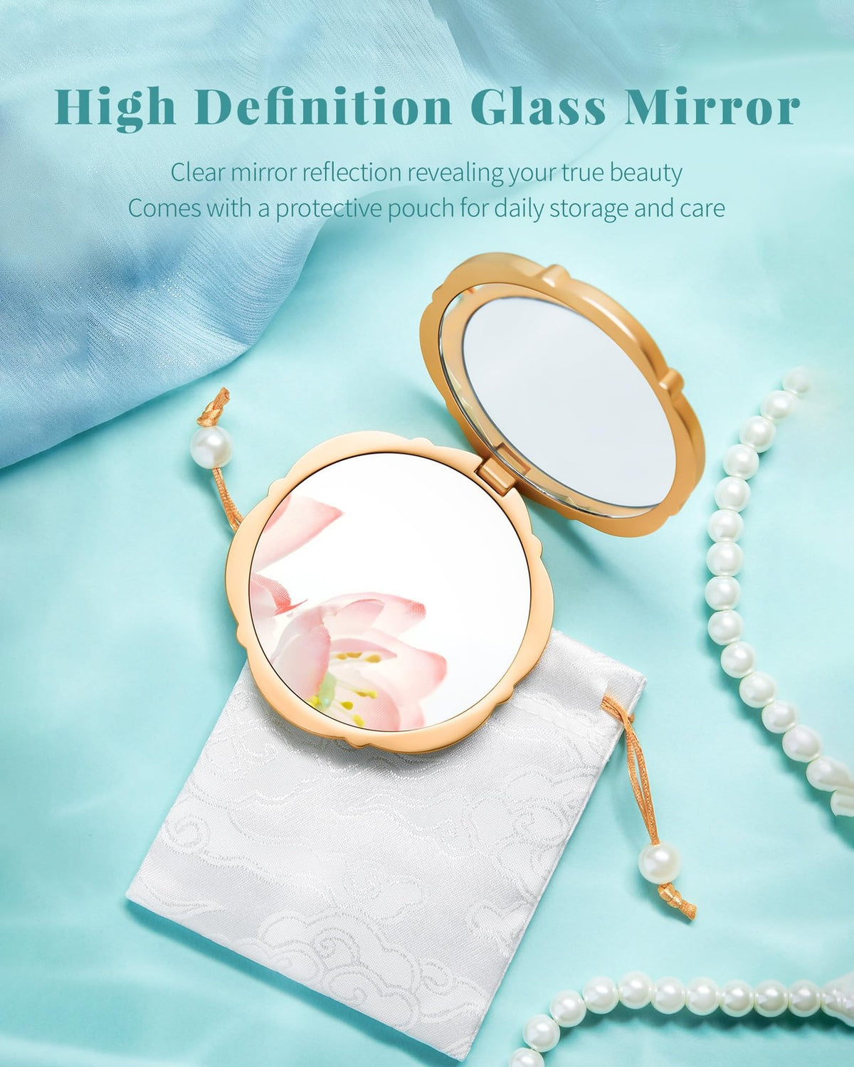 Mini Folding 2X Magnifying Makeup Mirror - Compact Pocket Travel Blue