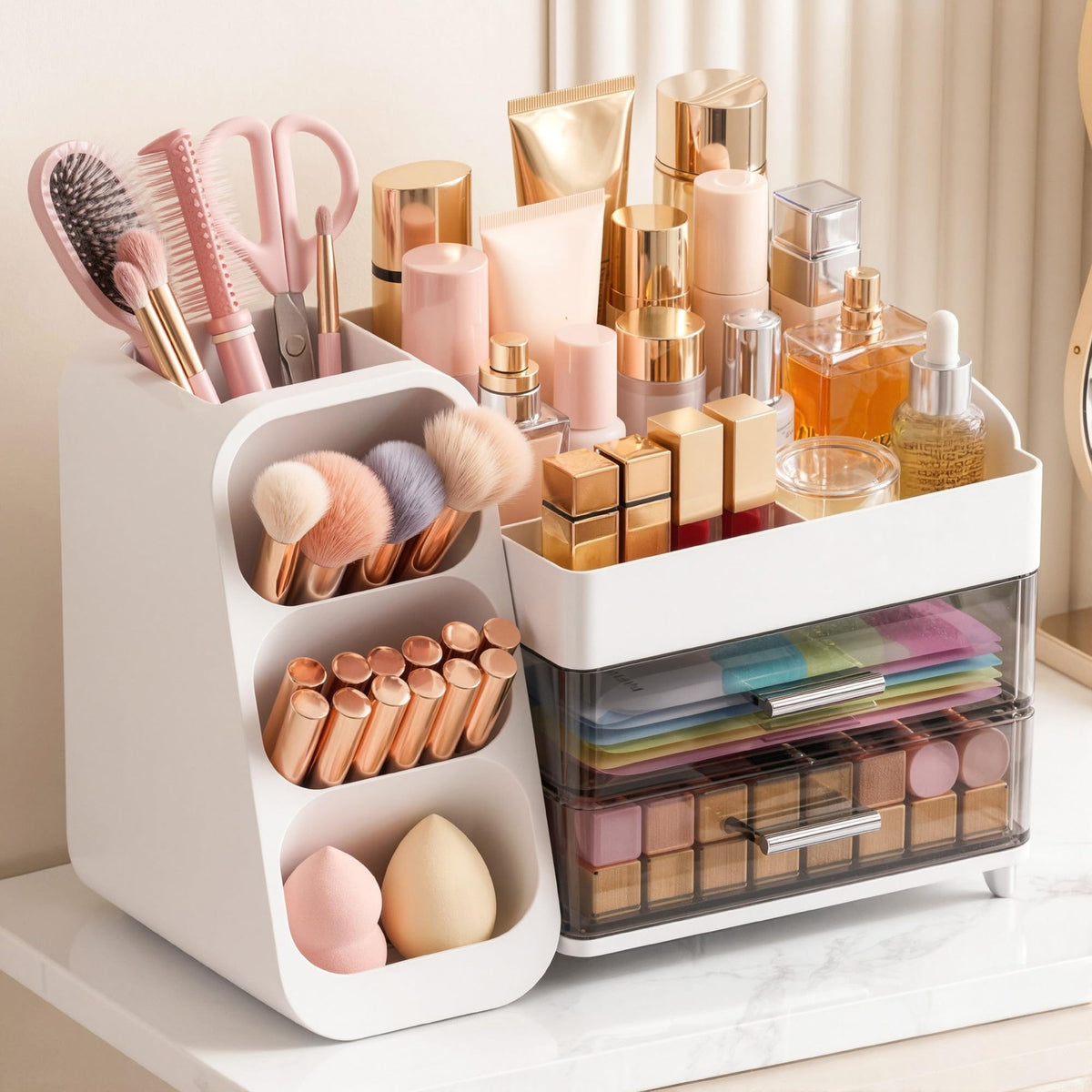 Large Capacity Makeup Organizer with Brush Holder for Vanity and Countertop